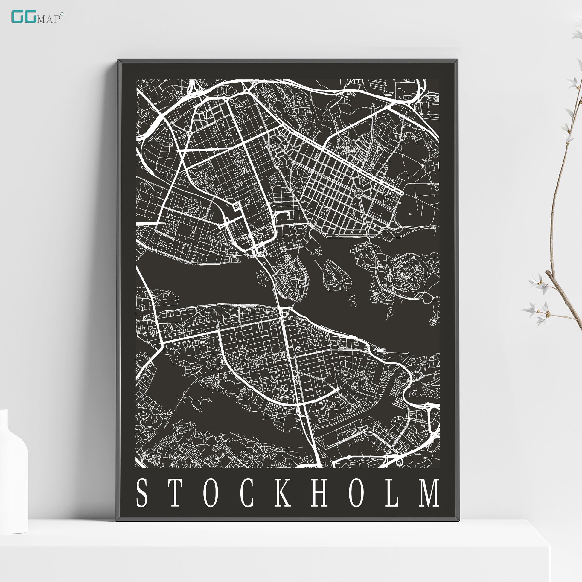 a black and white map of stockholm