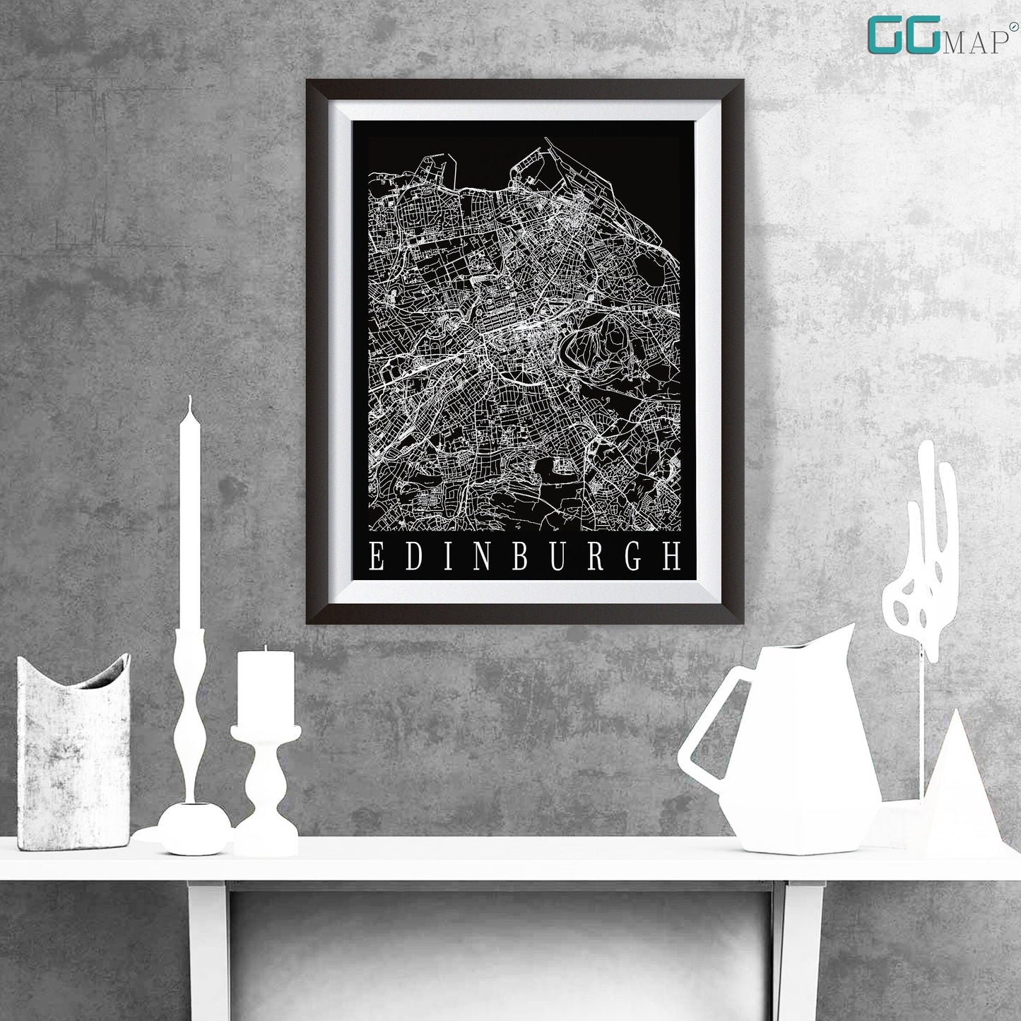 City map of EDINBURGH - Home Decor - Decor - Office map - Travel map - Print map - Poster city map - Edinburgh black map - Scotland