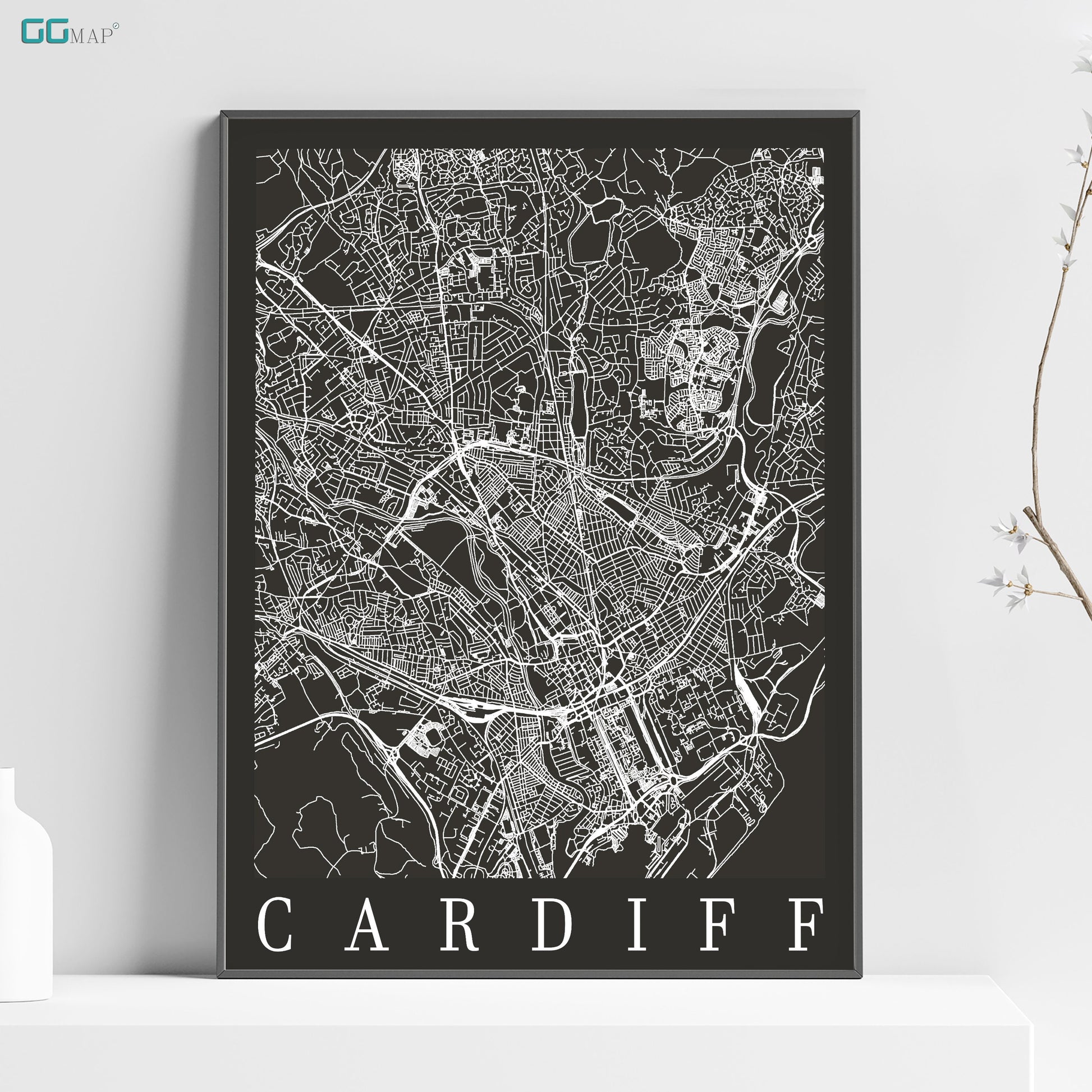 a black and white map of cardiff england