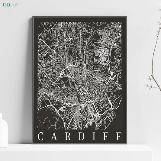 a black and white map of cardiff england