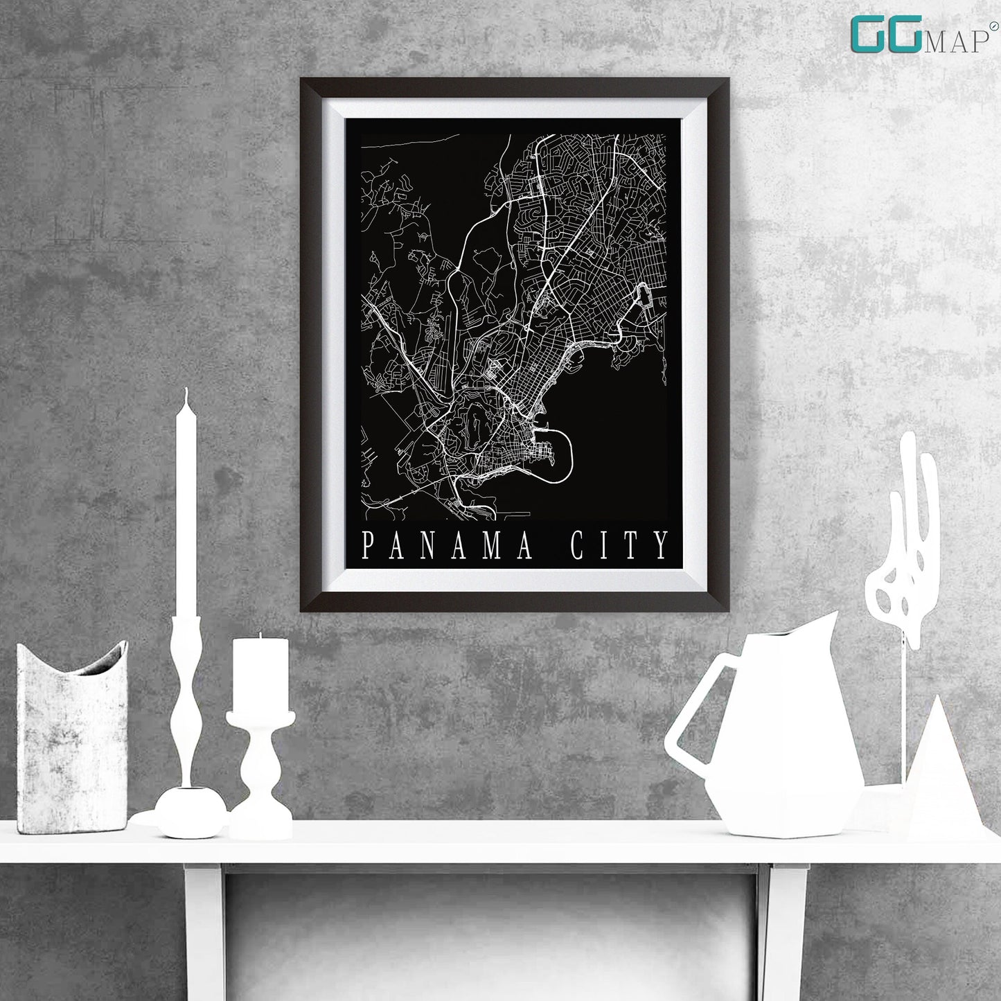 City map of PANAMA CITY - Home Decor - Wall decor - Office map - Travel map - Print map - Panama City black map - GeoGIS Studio