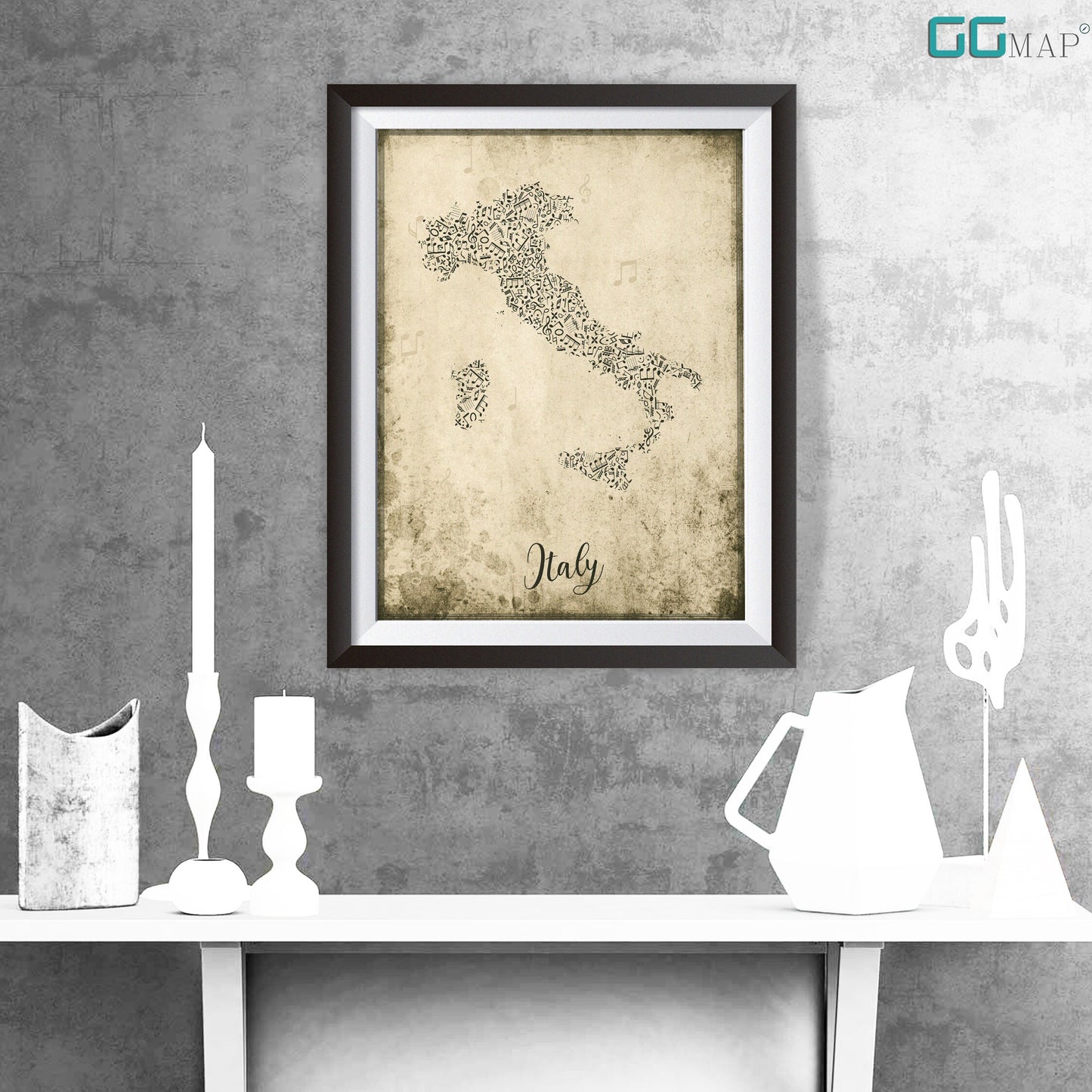 ITALY map - Italy Music map - Travel poster - Home Decor - Wall decor - Office map - Italy gift - GeoGIS studio