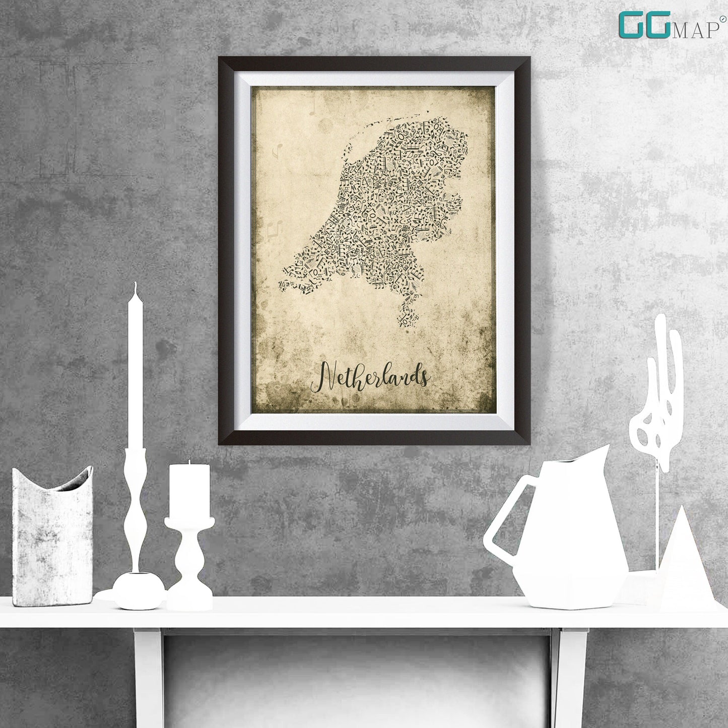 NETHERLANDS map - Netherlands Music map - Travel poster - Home Decor - Wall decor - Office map - Netherlands gift - GeoGIS studio