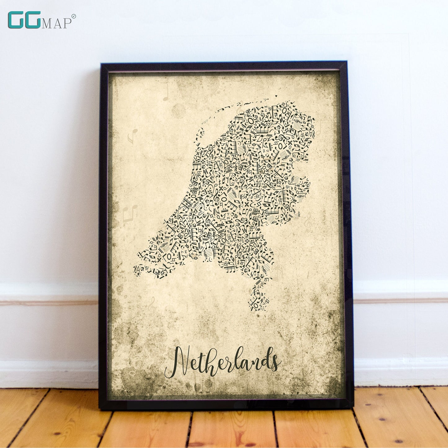 NETHERLANDS map - Netherlands Music map - Travel poster - Home Decor - Wall decor - Office map - Netherlands gift - GeoGIS studio