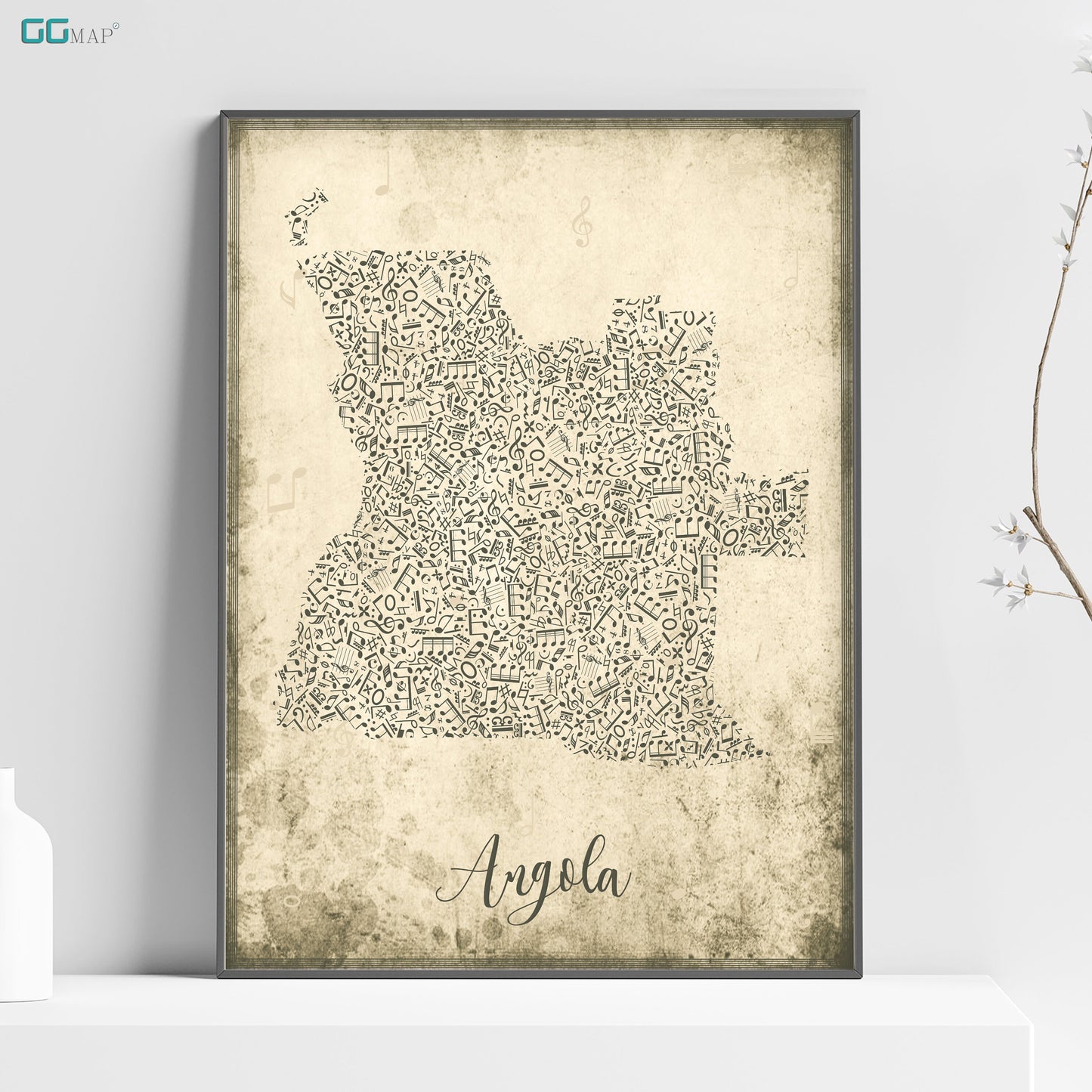 ANGOLA map - Angola Music map - Travel poster - Home Decor - Wall decor - Office map - Angola gift - GGmap - Angola poster