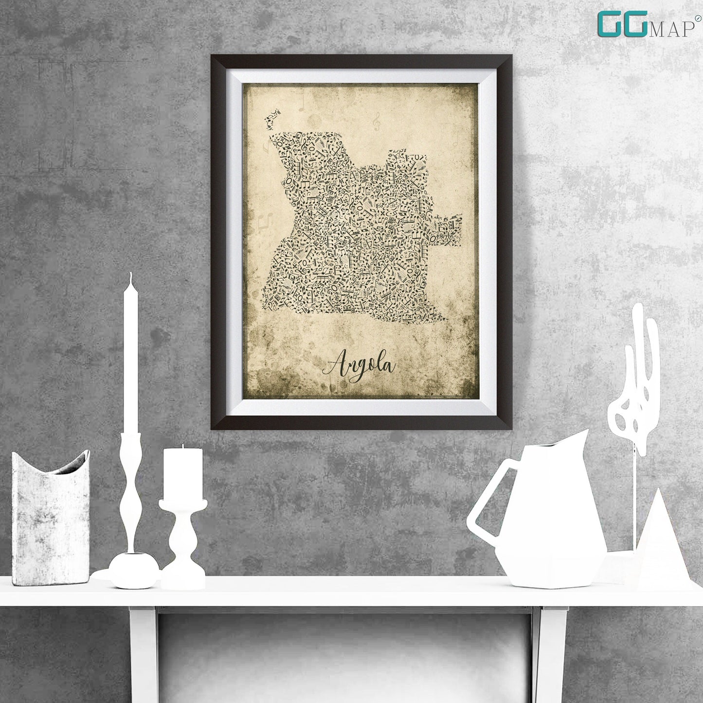 ANGOLA map - Angola Music map - Travel poster - Home Decor - Wall decor - Office map - Angola gift - GGmap - Angola poster