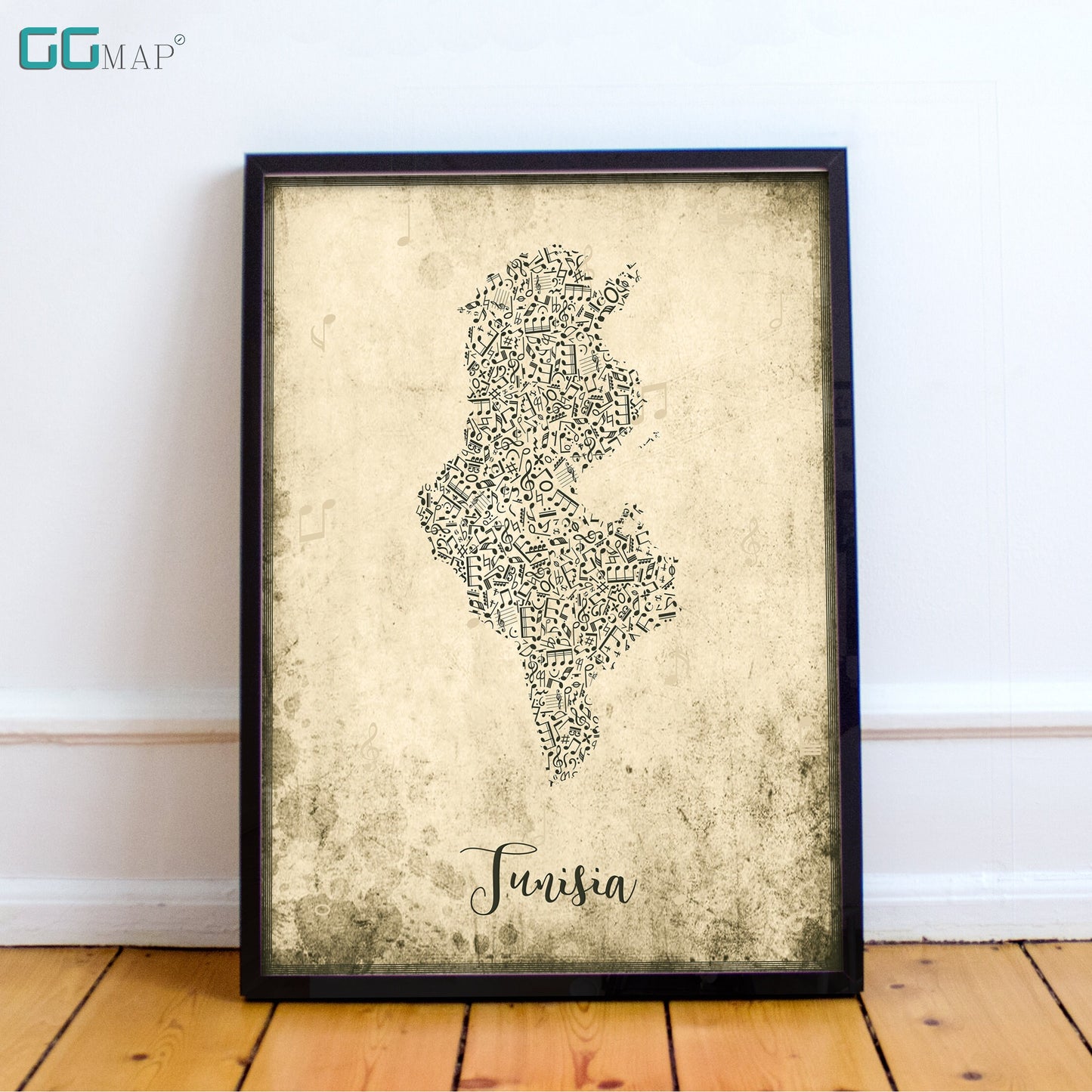 TUNISIA map - Tunisia Music map - Travel poster - Home Decor - Wall decor - Office map - Tunisia gift - GGmap - Tunisia poster