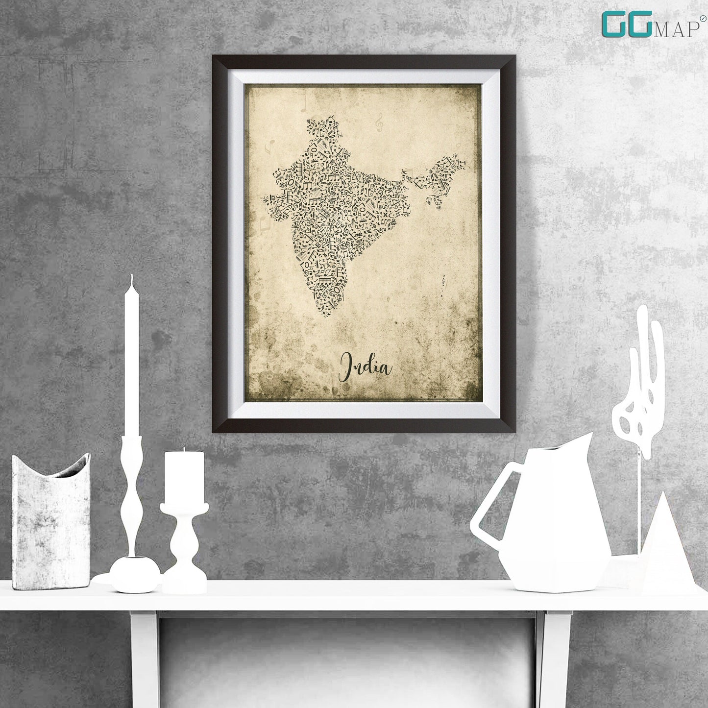 INDIA map - India Music map - Travel poster - Home Decor - Wall decor - Office map - India gift - GGmap - India poster