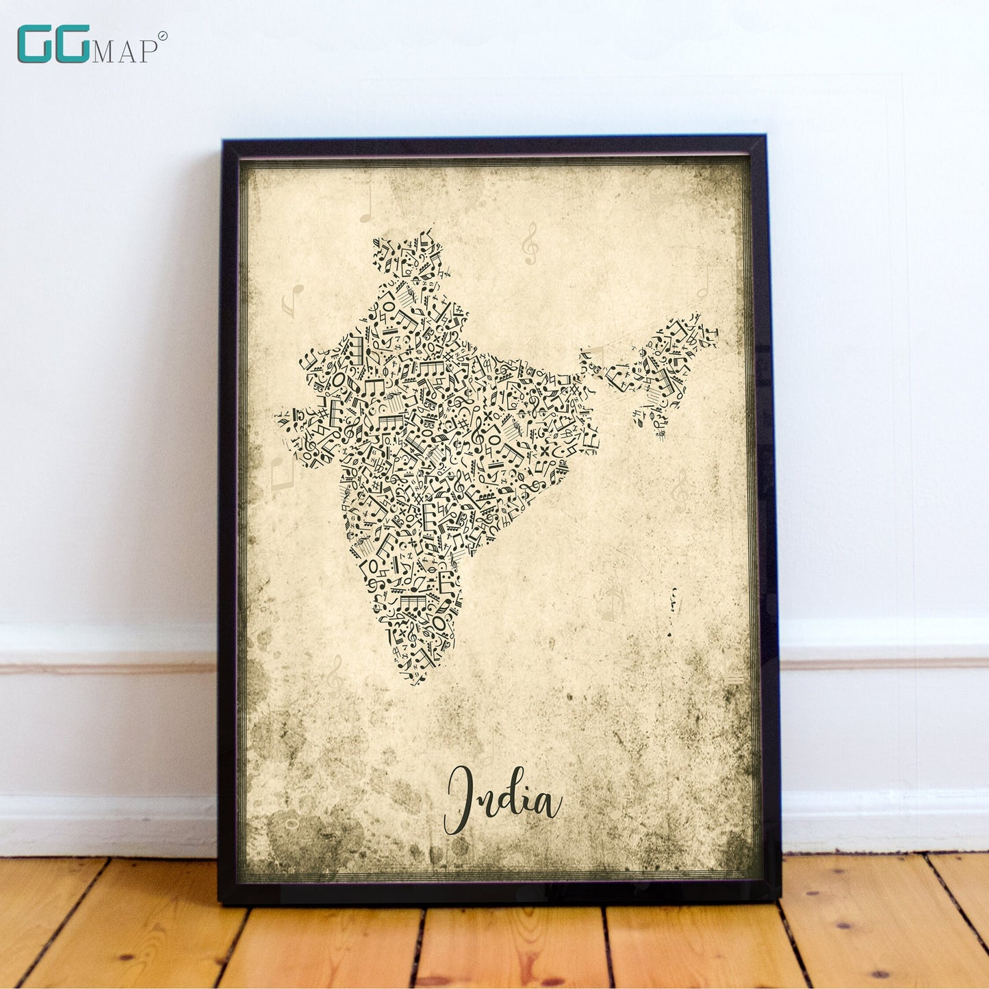 INDIA map - India Music map - Travel poster - Home Decor - Wall decor - Office map - India gift - GGmap - India poster