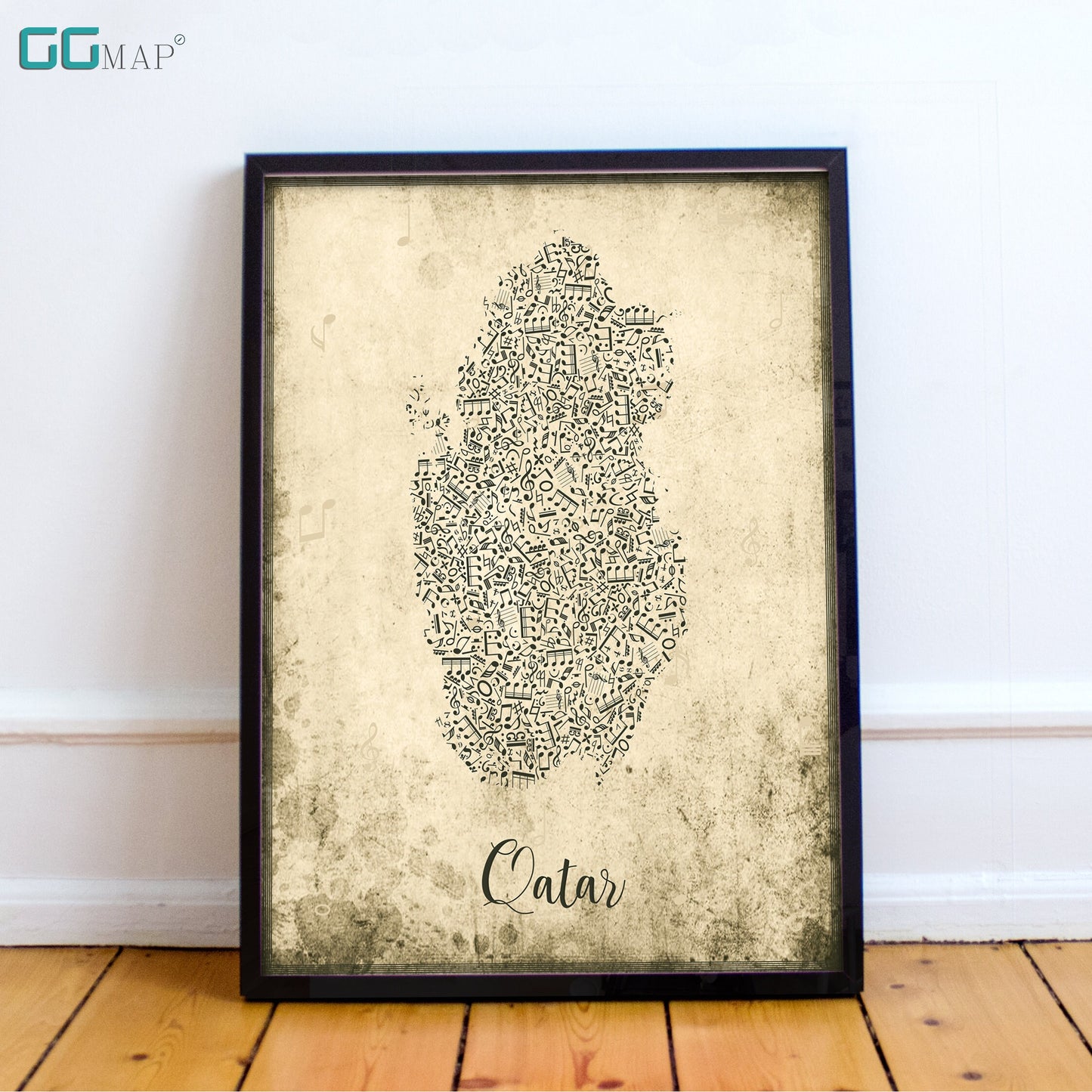 QATAR map - Qatar Music map - Travel poster - Home Decor - Wall decor - Office map - Qatar gift - GGmap - Qatar poster