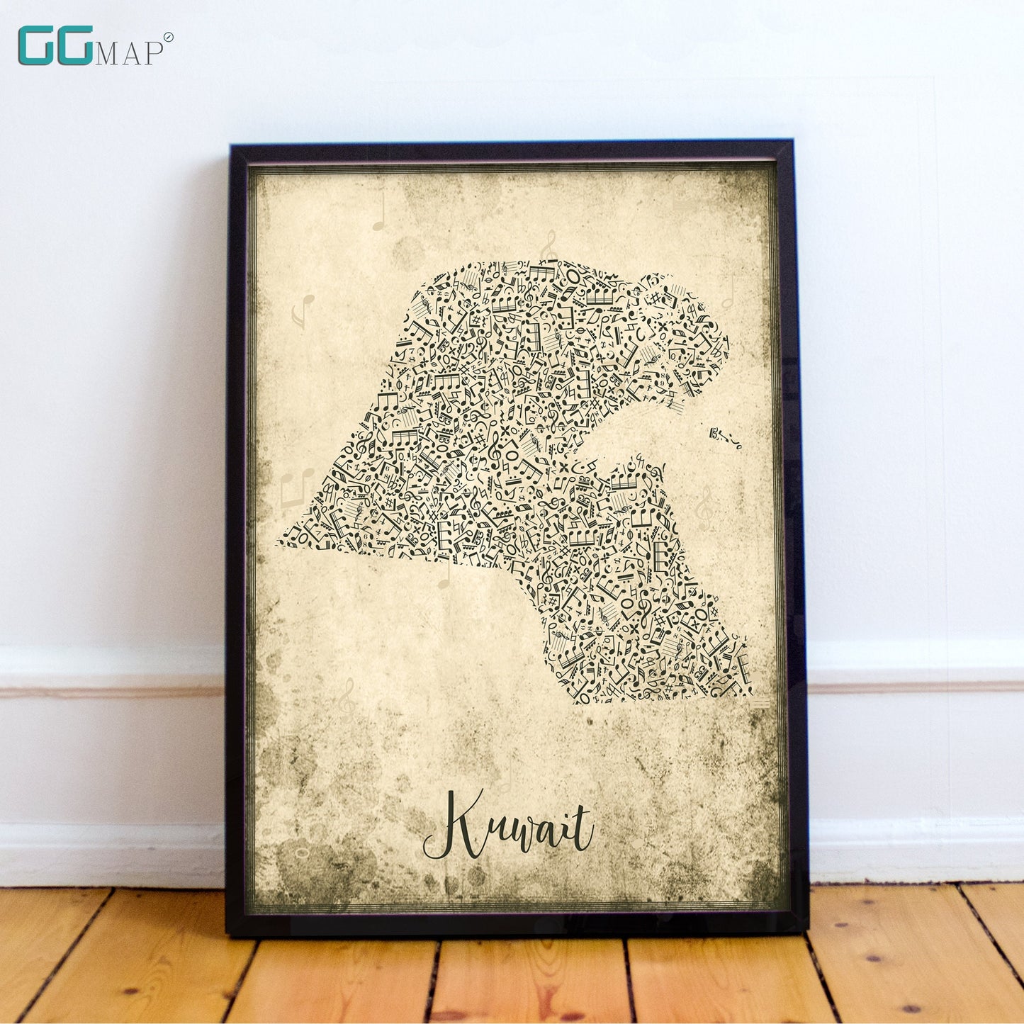 KUWAIT map - Kuwait Music map - Travel poster - Home Decor - Wall decor - Office map - Kuwait gift - GGmap - Kuwait poster