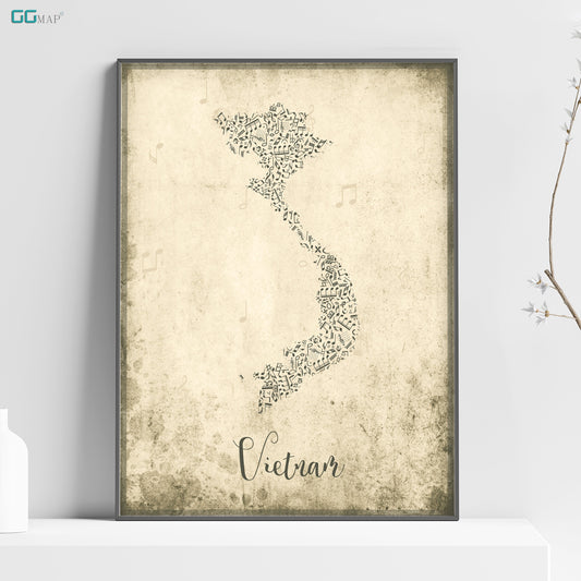 VIETNAM map - Vietnam Music map - Travel poster - Home Decor - Wall decor - Office map - Vietnam gift - GGmap - Vietnam poster