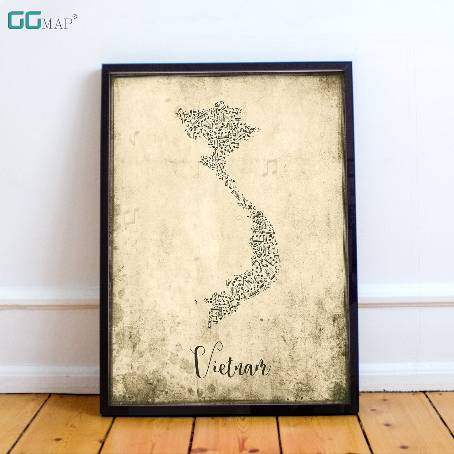 VIETNAM map - Vietnam Music map - Travel poster - Home Decor - Wall decor - Office map - Vietnam gift - GGmap - Vietnam poster