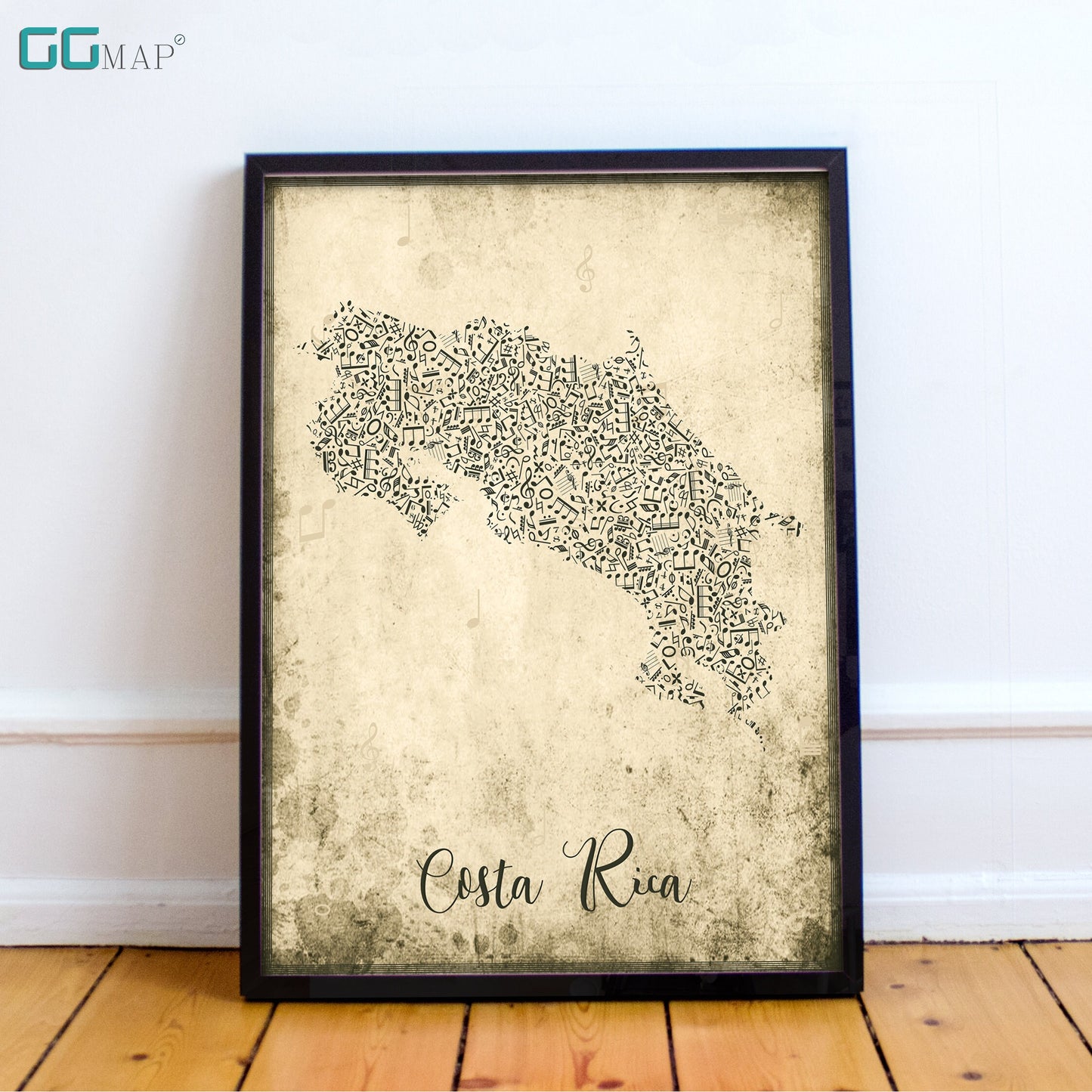 COSTA RICA map - Costa Rica Music map - Travel poster - Wall decor - Office map - Costa Rica gift - GGmap - Costa Rica poster