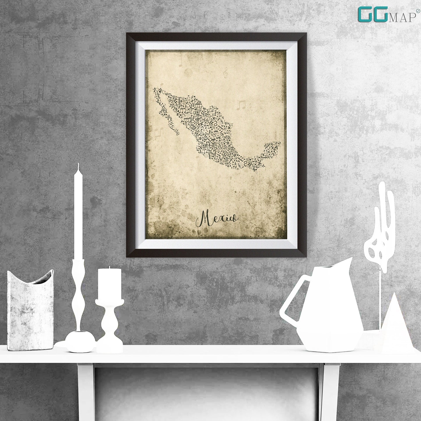 MEXICO map - Mexico Music map - Travel poster - Home Decor - Wall decor - Office map - Mexico gift - GGmap - Mexico poster