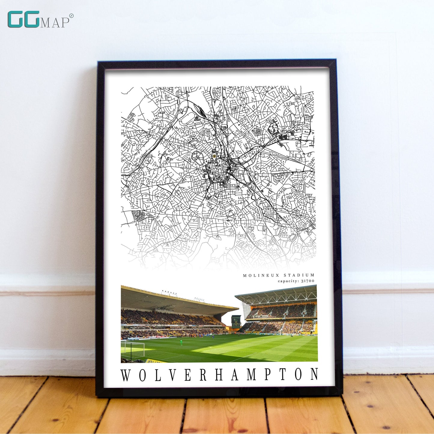 City map of WOLVERHAMPTON - Stadion Molineux - Home Decor Stadion Molineux - Print map - Wolverhampton Wanderers Stadium