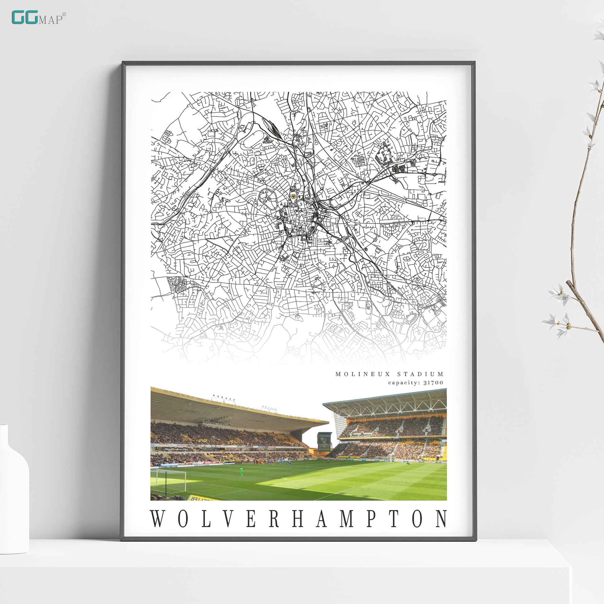 a framed map of a soccer stadium