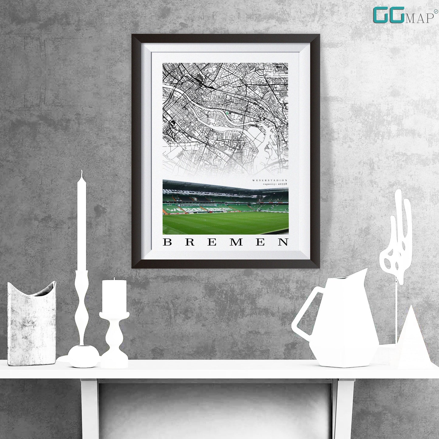 City map of BREMEN - Weserstadion - Home Decor Weserstadion - Print map - Weserstadion gift - Werder Bremen Stadium