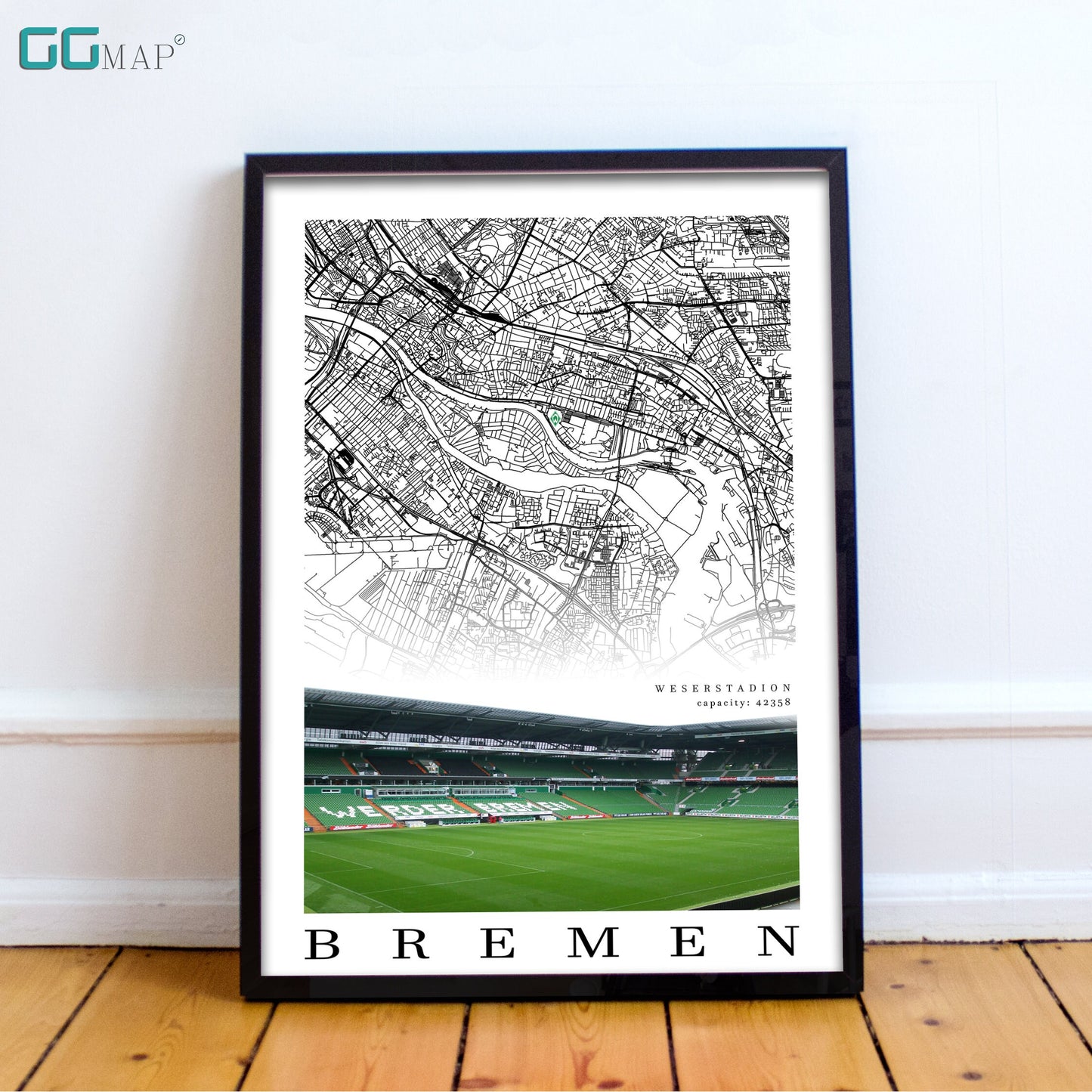 City map of BREMEN - Weserstadion - Home Decor Weserstadion - Print map - Weserstadion gift - Werder Bremen Stadium