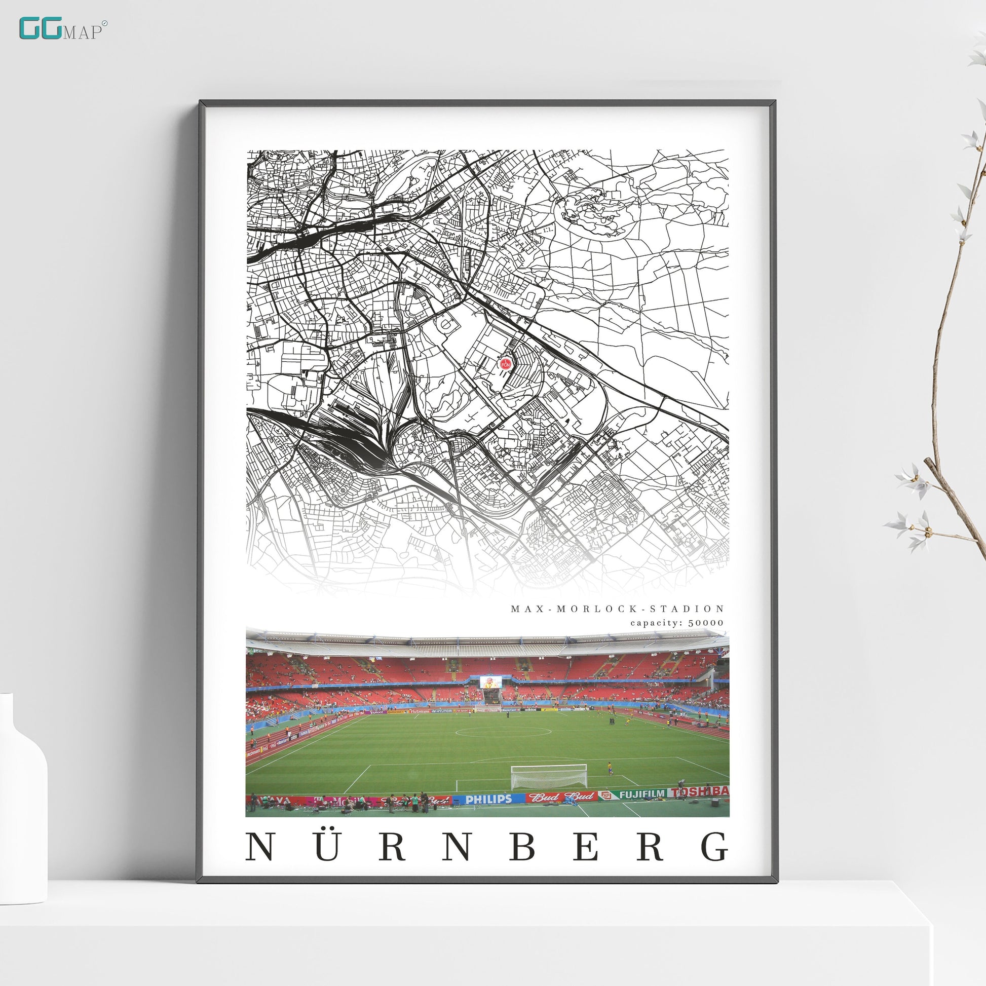 a framed map of a soccer stadium