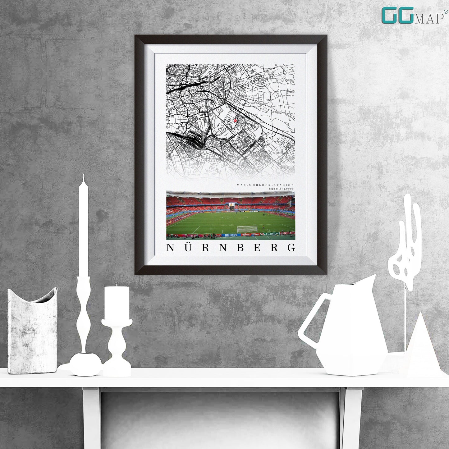 City map of NÜRNBERG - Max-Morlock-Stadion - Home Decor Max-Morlock-Stadion - Print map - Frankenstadion gift - 1. FC Nürnberg Stadium