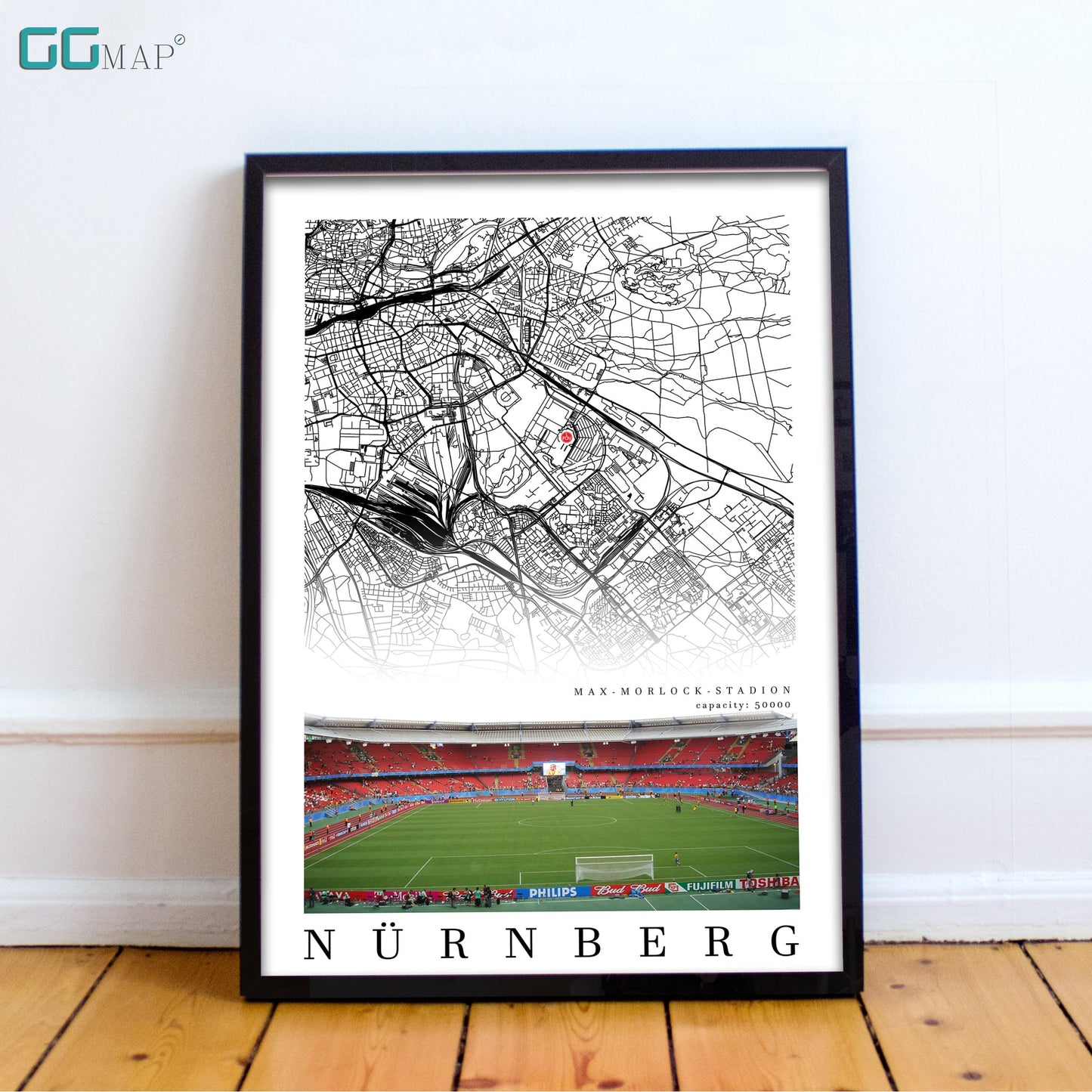 City map of NÜRNBERG - Max-Morlock-Stadion - Home Decor Max-Morlock-Stadion - Print map - Frankenstadion gift - 1. FC Nürnberg Stadium