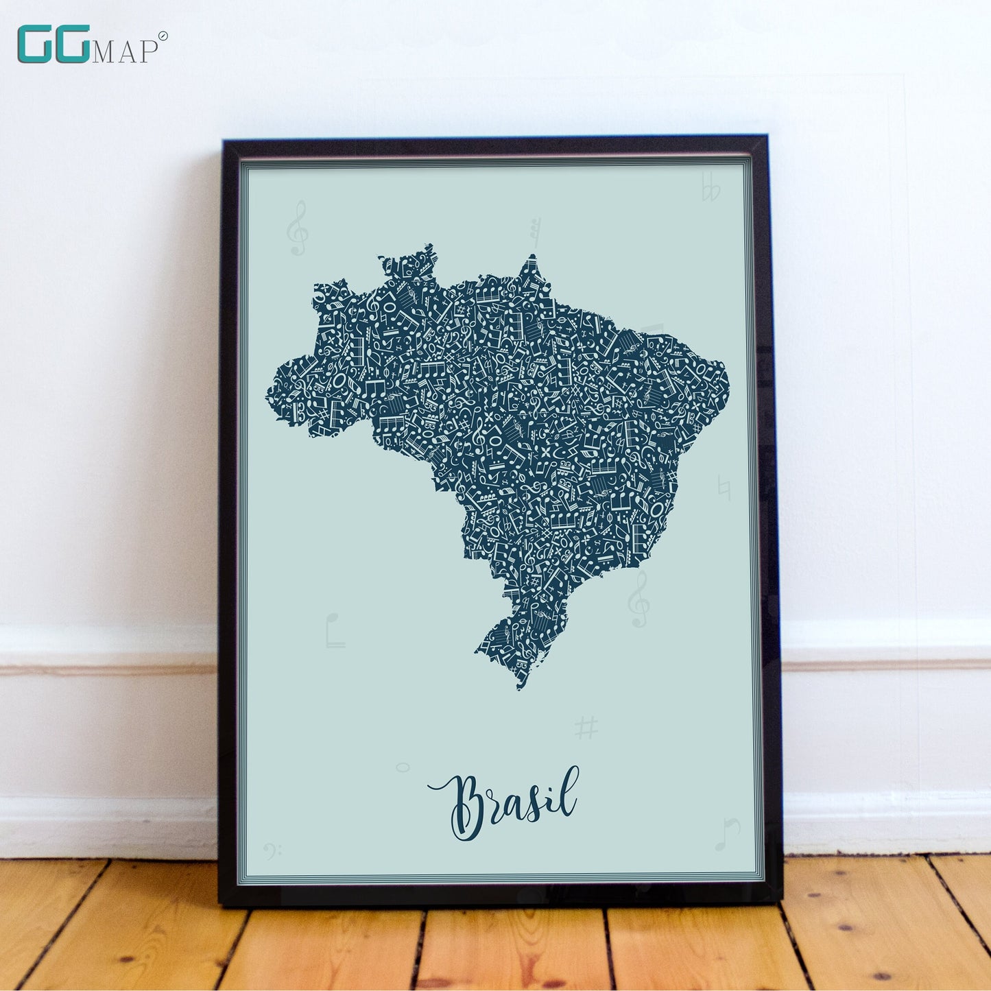 BRASIL map - Brasil Music Blue map - Travel poster - Home Decor - Wall decor - Office map - Brasil gift - GGmap - Brasil poster