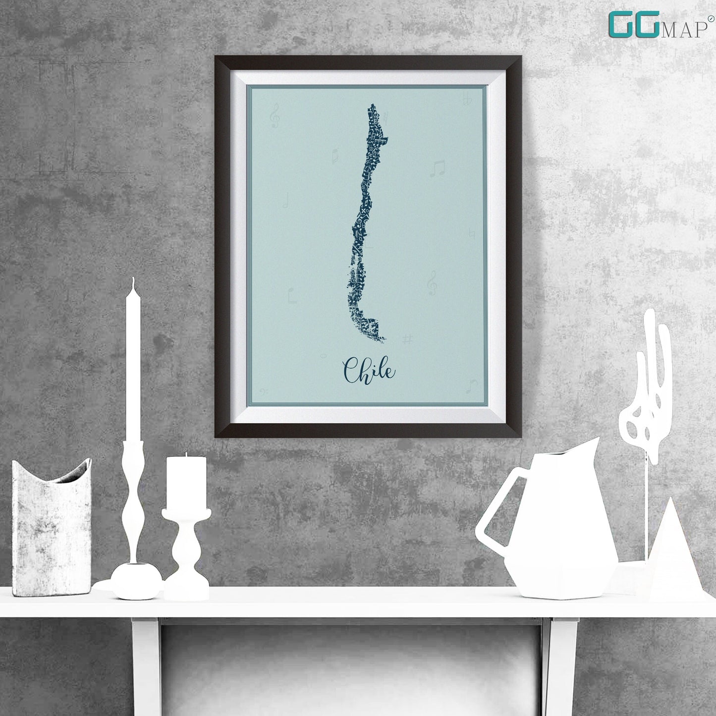 CHILE map - Chile Music Blue map - Travel poster - Home Decor - Wall decor - Office map - Chile gift - GGmap - Chile poster