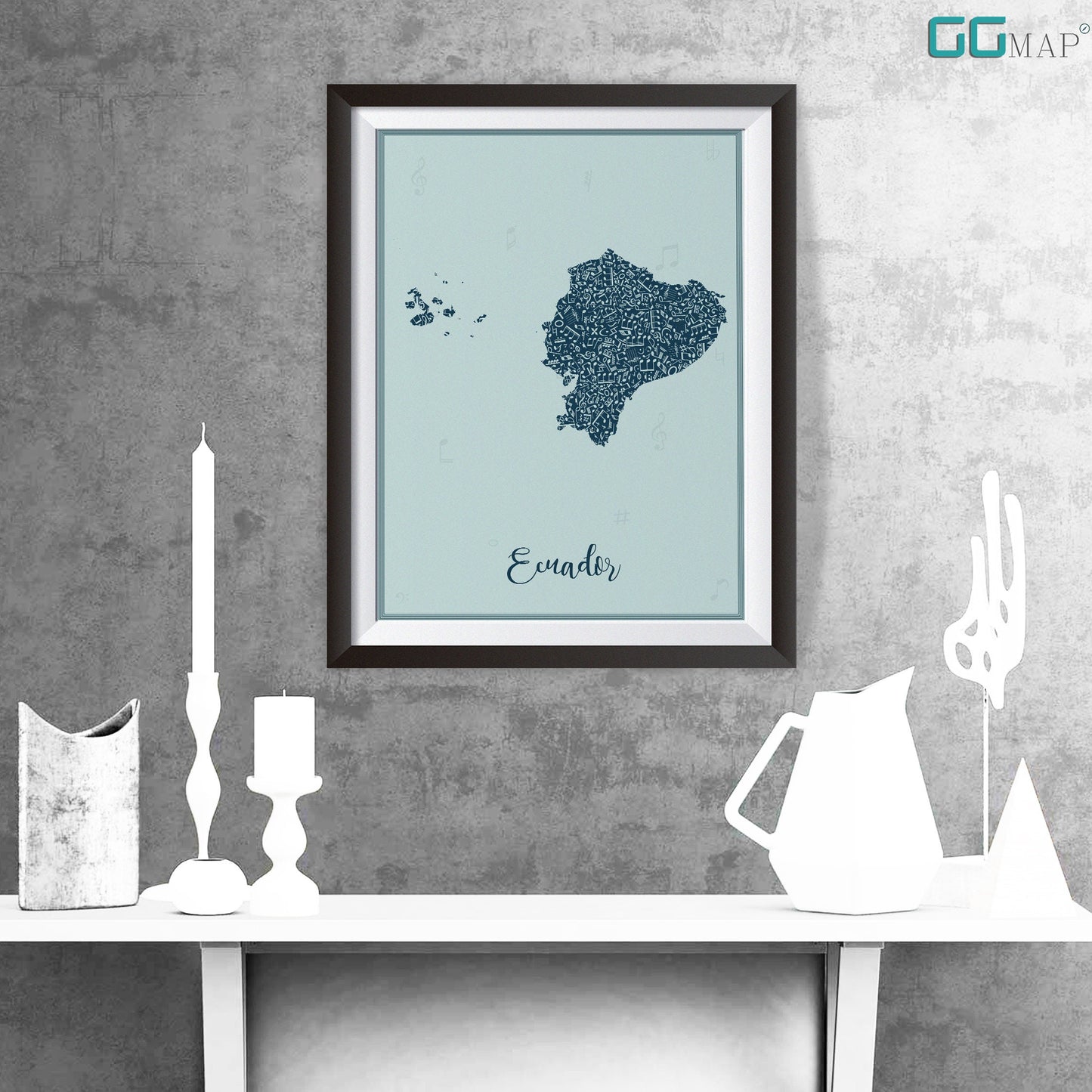 ECUADOR map - Ecuador Music Blue map - Travel poster - Home Decor - Wall decor - Office map - Ecuador gift - GGmap - Ecuador poster