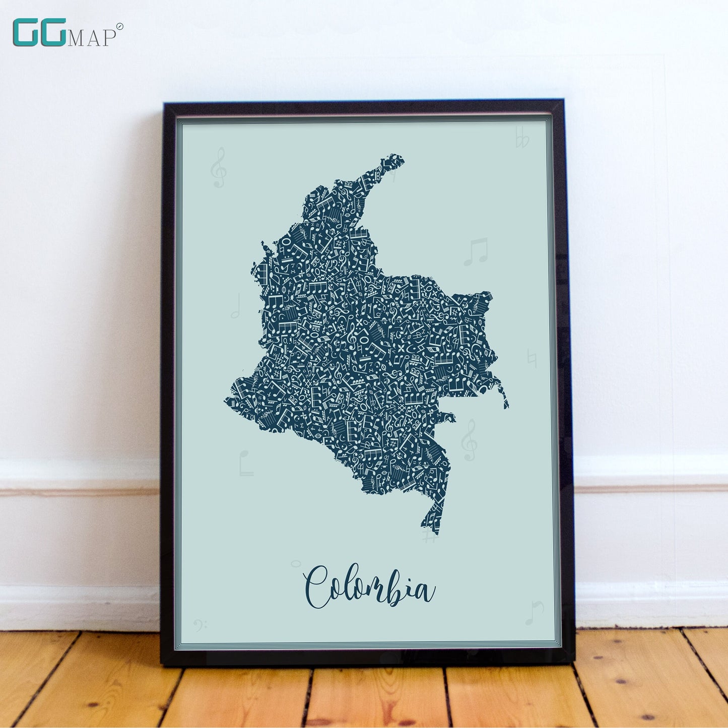 COLOMBIA map - Colombia Music Blue map - Travel poster - Home Decor - Wall decor - Office map - Colombia gift - GGmap - Colombia poster