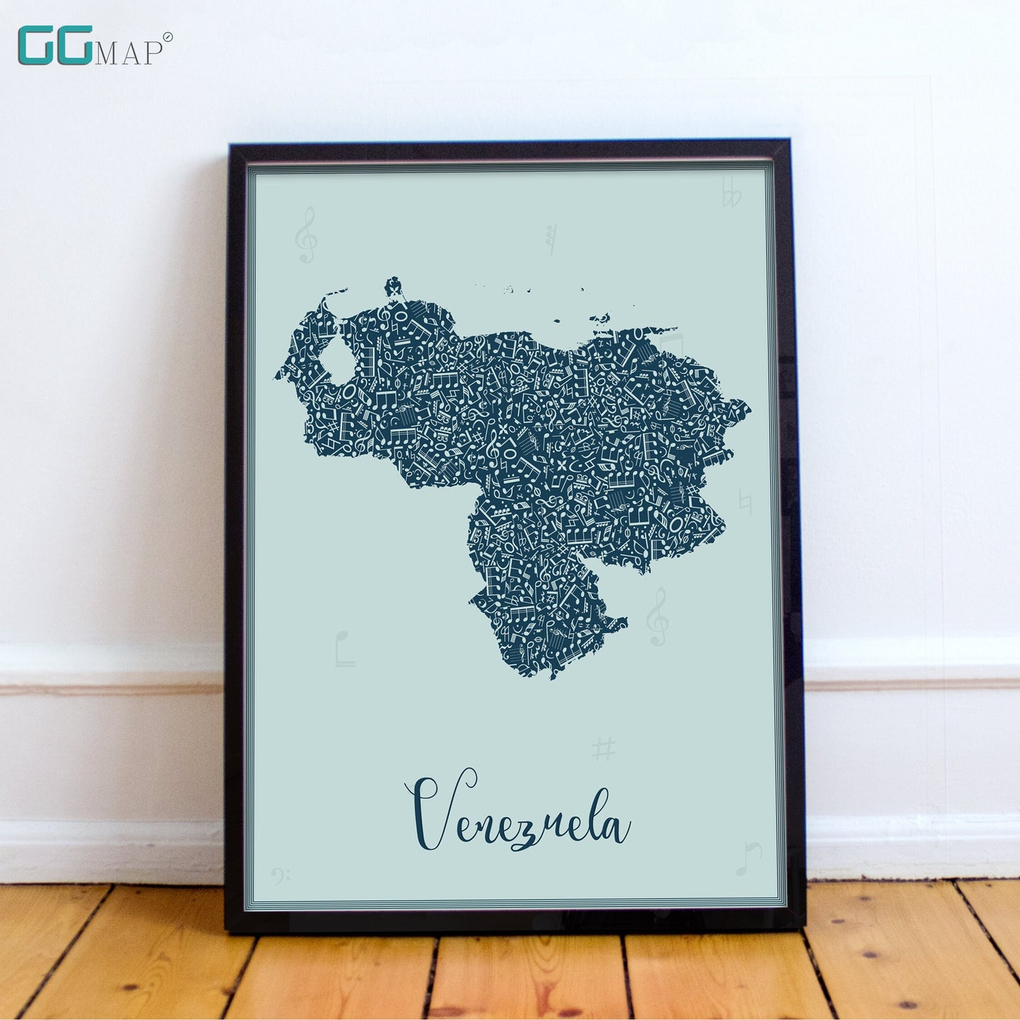 VENEZUELA map - Venezuela Music Blue map - Travel poster - Wall decor - Office map - Venezuela gift - GGmap - Venezuela poster