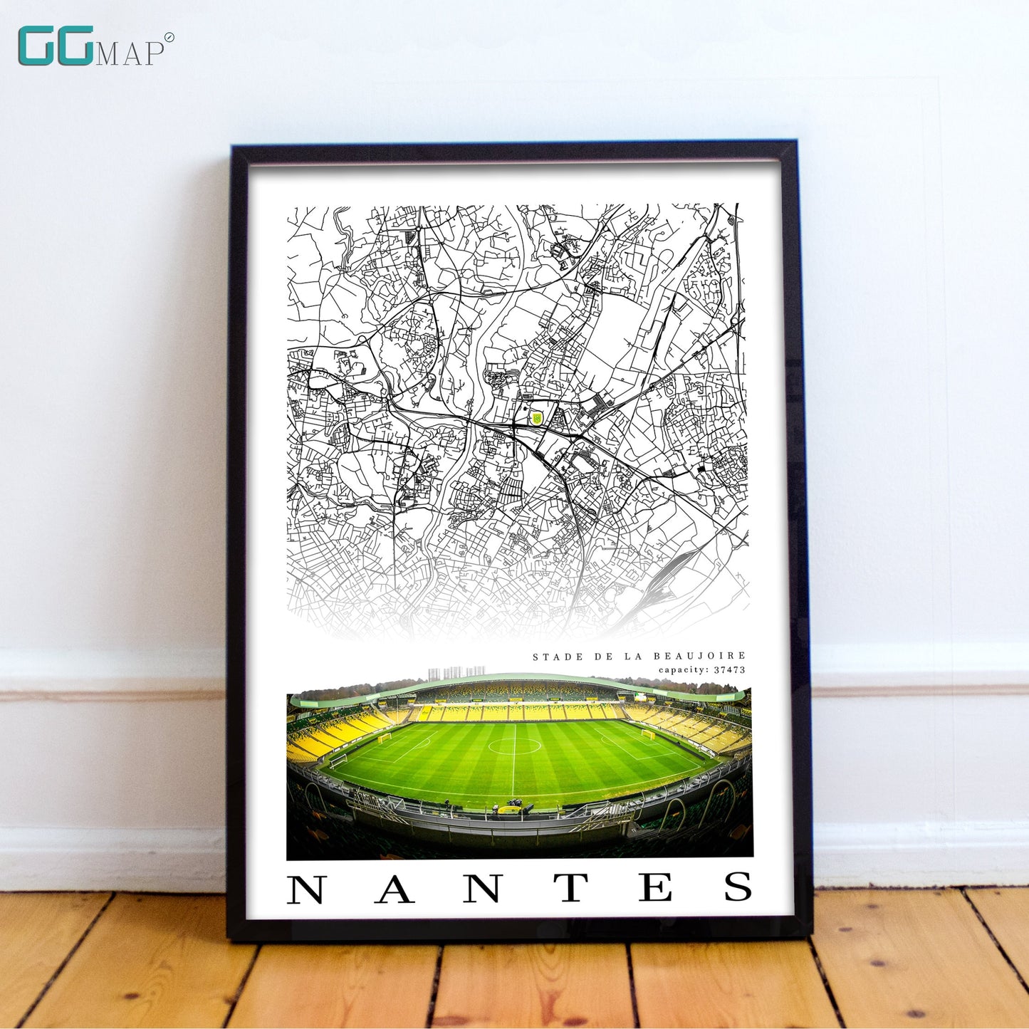 City map of NANTES - Stade de la Beaujoire - Home Decor Stade de la Beaujoire - Stade de la Beaujoire gift - Print map - Nantes stadion