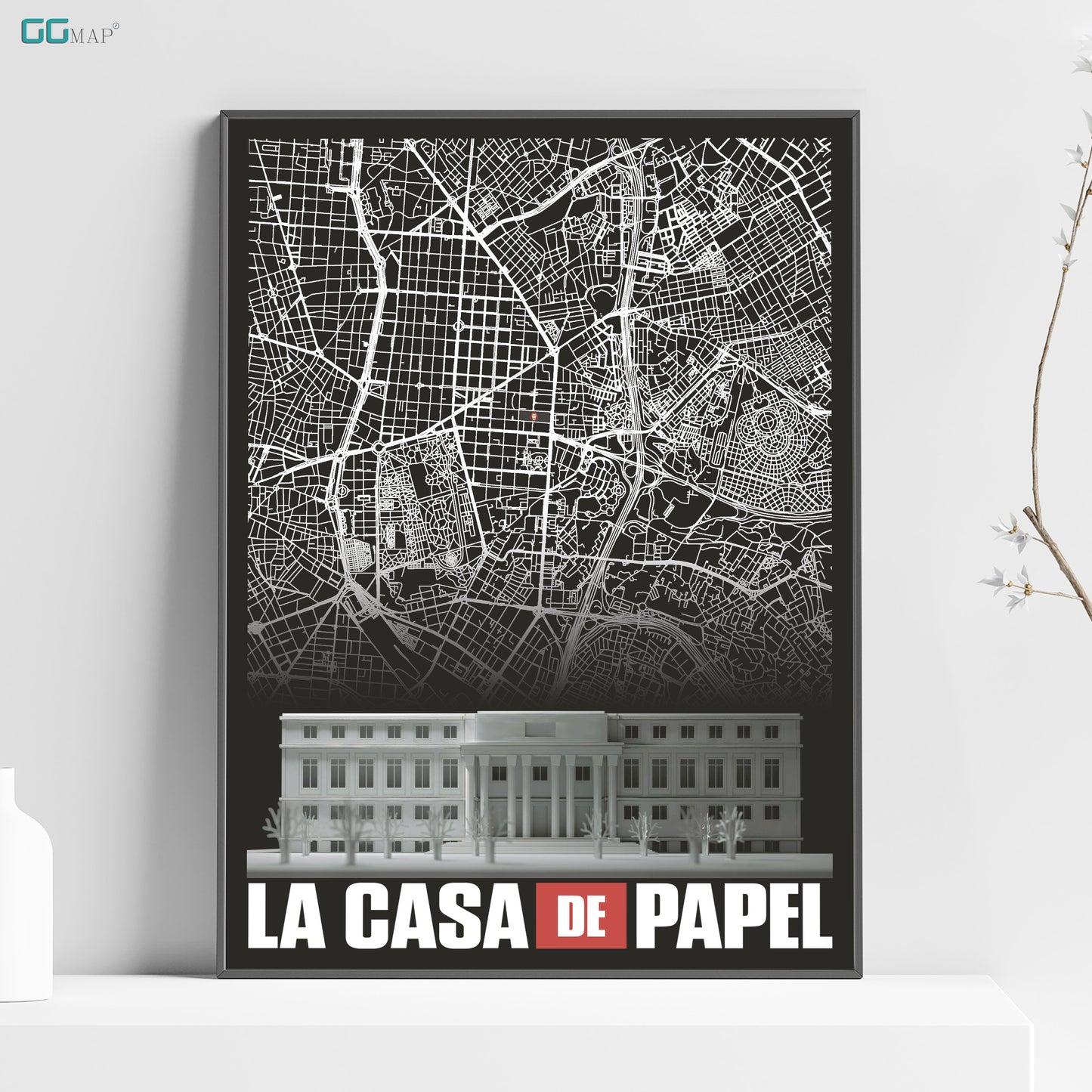 a black and white map of the capital of la casa de papel