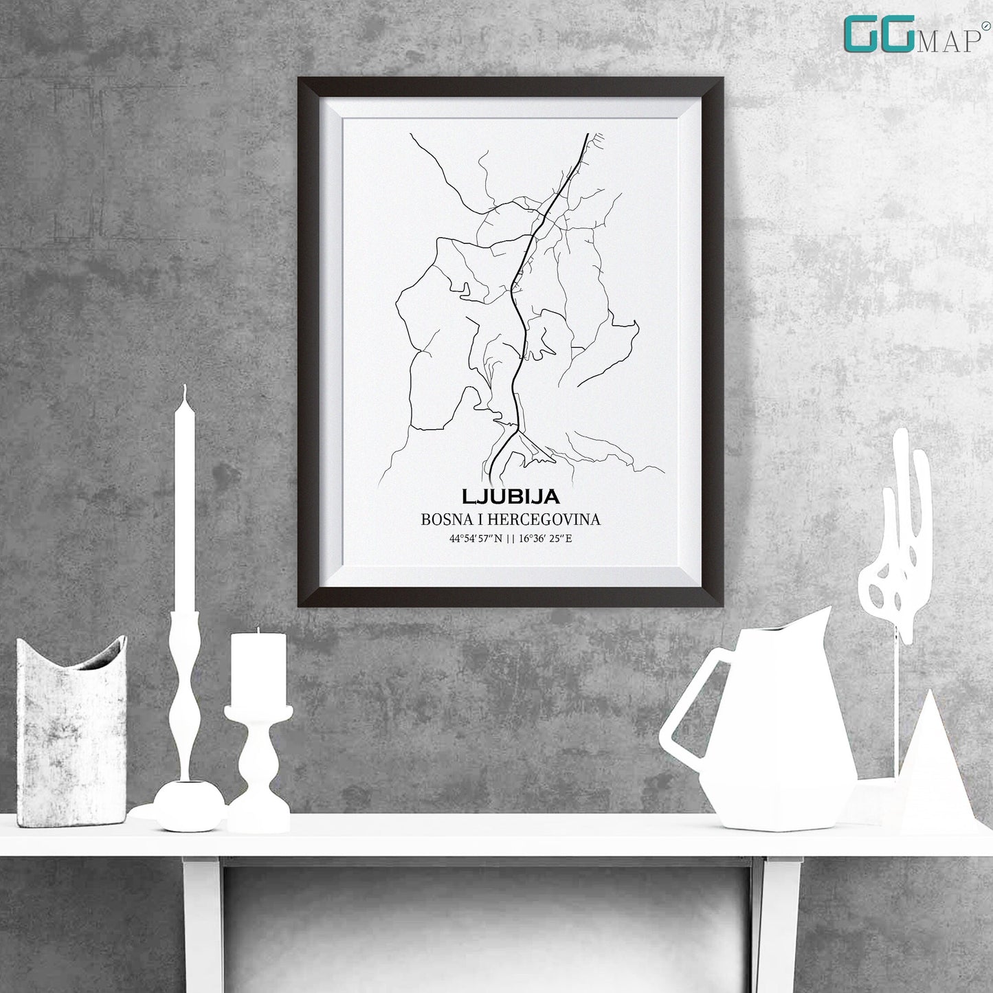 City map of LJUBIJA - Home Decor - Wall decor - Office map - Bosnia and Herzegovina - Print map - Ljubija map - Map art - GGmap