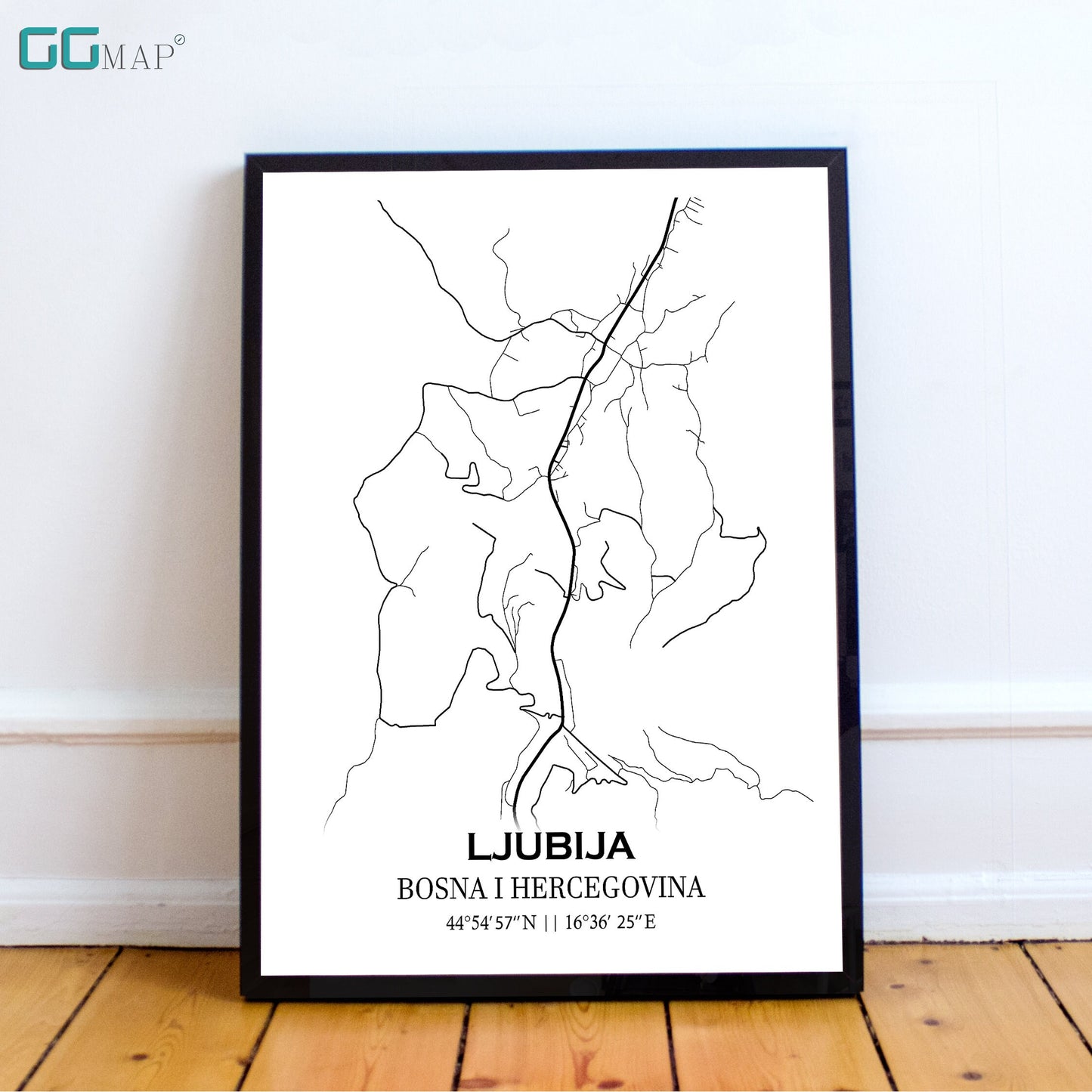 City map of LJUBIJA - Home Decor - Wall decor - Office map - Bosnia and Herzegovina - Print map - Ljubija map - Map art - GGmap