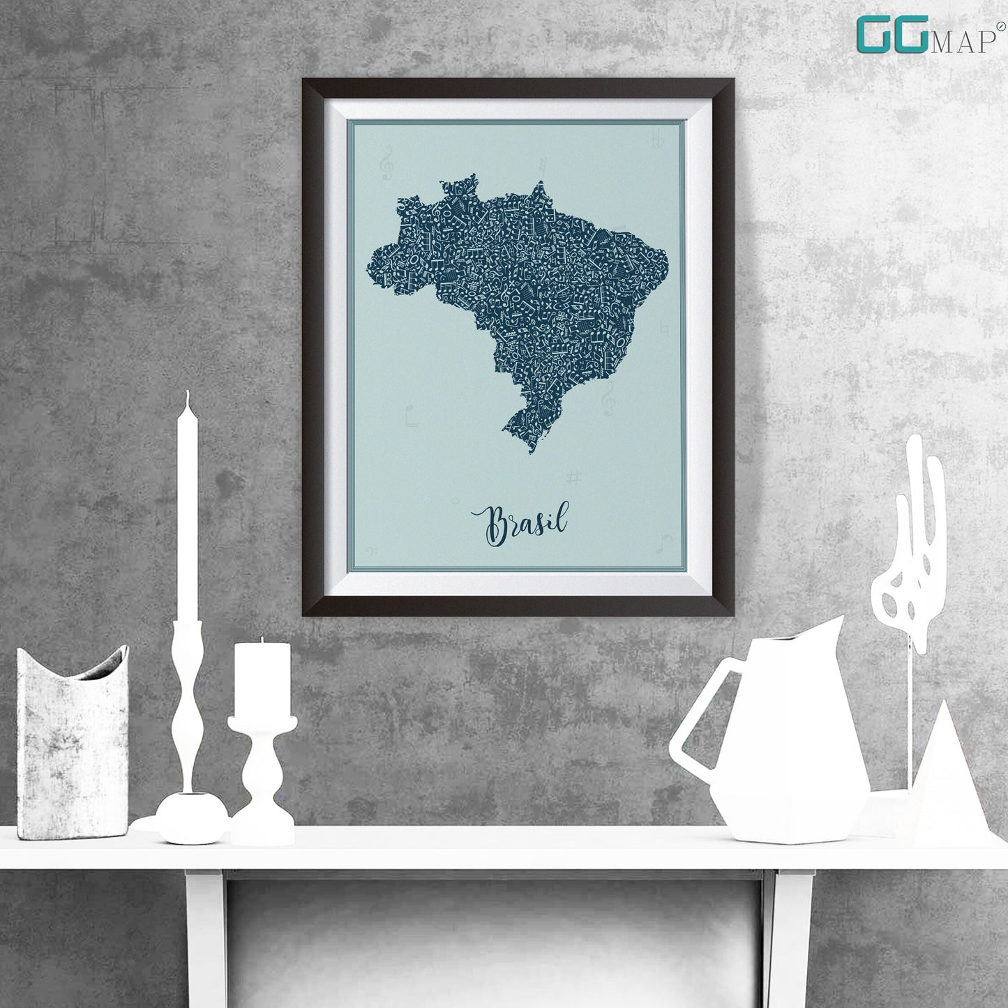 BRASIL map - Brasil Music Blue map - Travel poster - Home Decor - Wall decor - Office map - Brasil gift - GGmap - Brasil poster