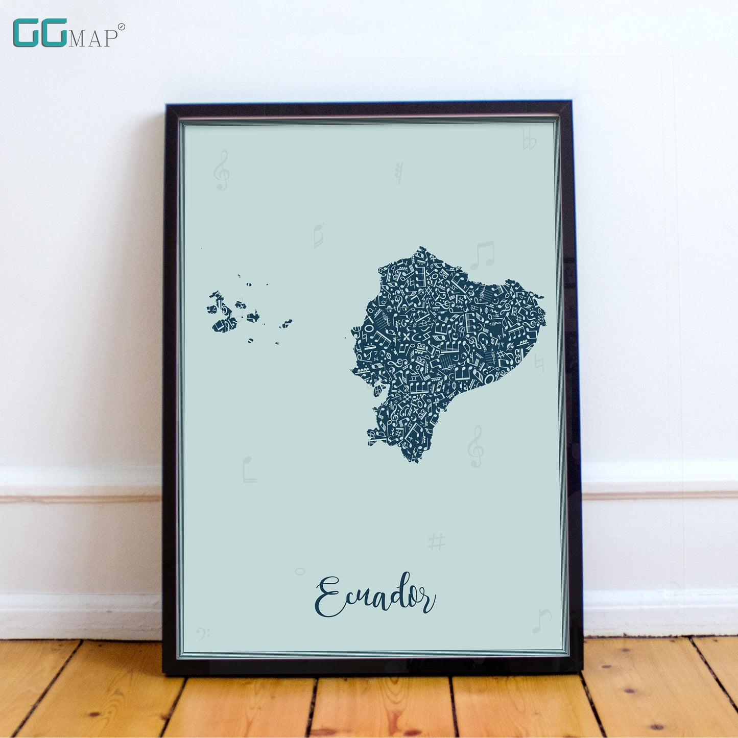 ECUADOR map - Ecuador Music Blue map - Travel poster - Home Decor - Wall decor - Office map - Ecuador gift - GGmap - Ecuador poster