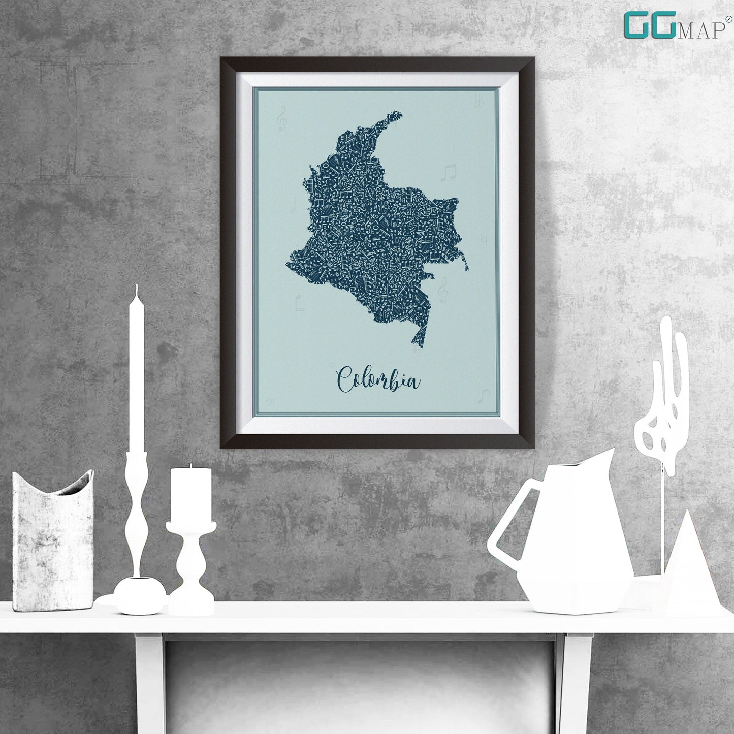 COLOMBIA map - Colombia Music Blue map - Travel poster - Home Decor - Wall decor - Office map - Colombia gift - GGmap - Colombia poster