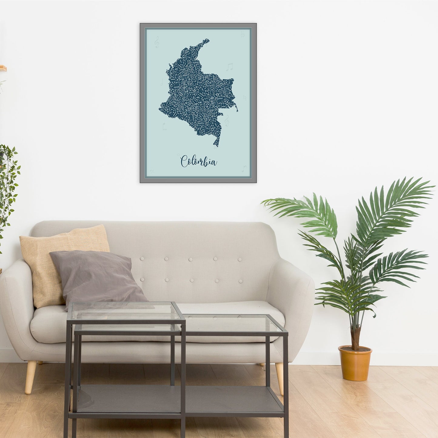 COLOMBIA map - Colombia Music Blue map - Travel poster - Home Decor - Wall decor - Office map - Colombia gift - GGmap - Colombia poster