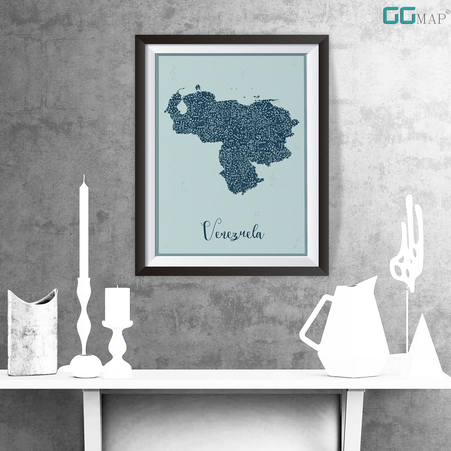 VENEZUELA map - Venezuela Music Blue map - Travel poster - Wall decor - Office map - Venezuela gift - GGmap - Venezuela poster