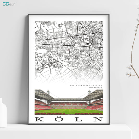 City map of KOLN - RheinEnergie Stadion - Home Decor RheinEnergie Stadion - Wall decor - RheinEnergie Stadion gift - Print map - 1 FC Koln