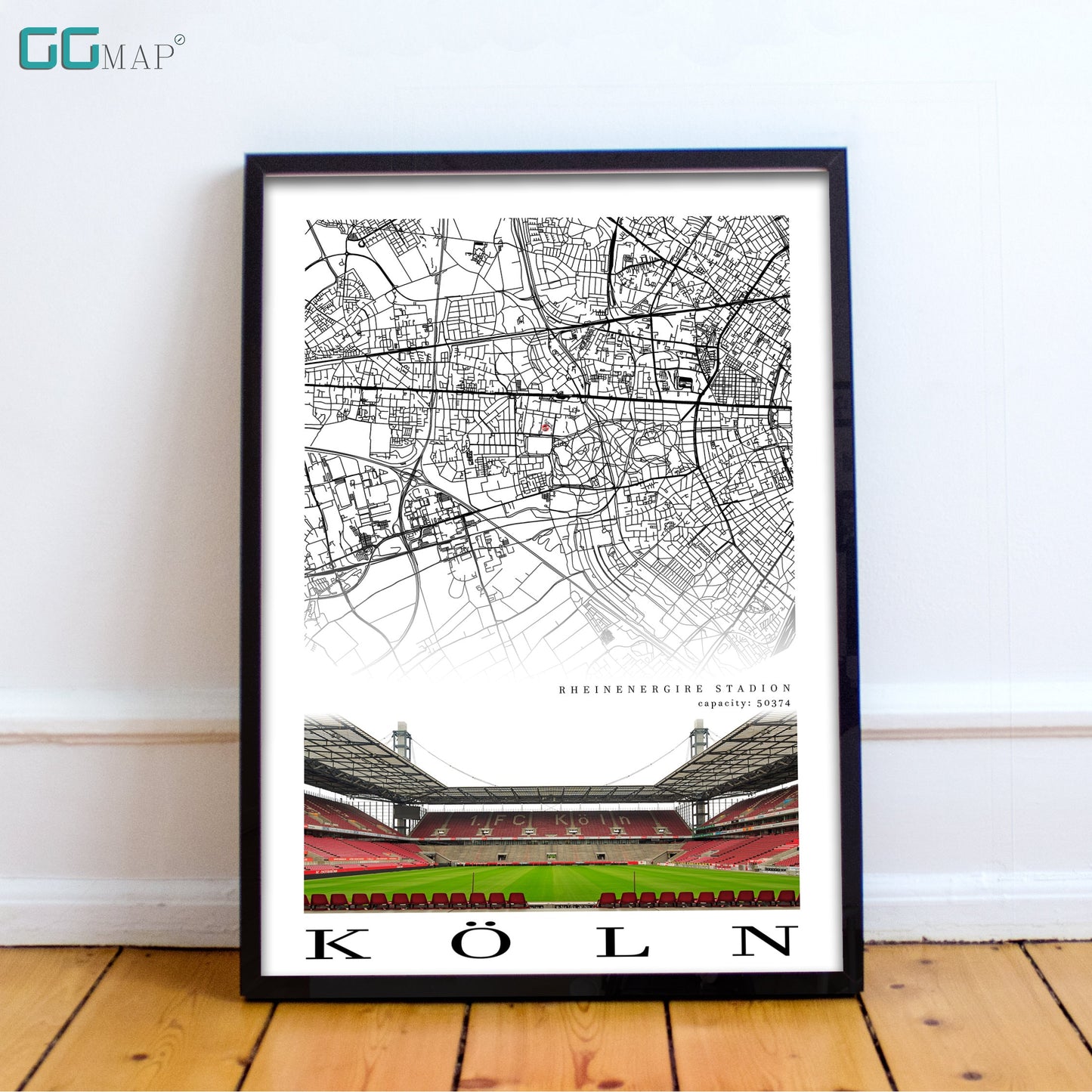 City map of KOLN - RheinEnergie Stadion - Home Decor RheinEnergie Stadion - Wall decor - RheinEnergie Stadion gift - Print map - 1 FC Koln