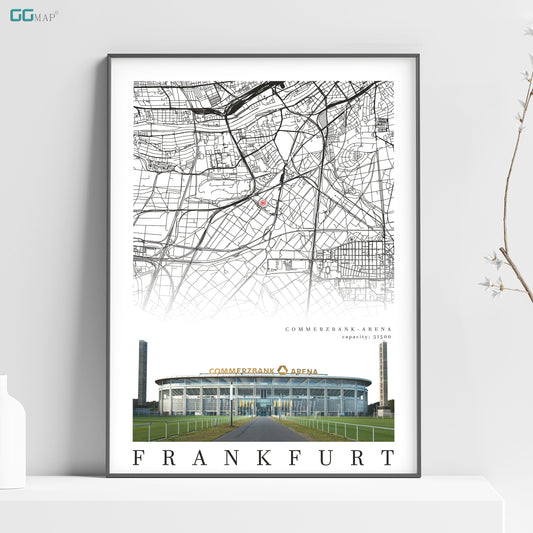 City map of FRANKFURT - Commerzbank-Arena Stadion - Home Decor Commerzbank-Arena - Commerzbank-Arena gift - Print map - Eintracht Frankfurt
