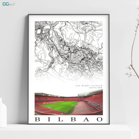 City map of BILBAO - San Mamés Stadium - Home Decor San Mamés - Wall decor - San Mamés - Athletic Bilbao gift - Print map - GG Map