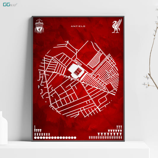 Map of ANFIELD - City map of LIVERPOOL - Anfield Stadium - Home Decor Anfield - Wall decor - Anfield gift - Print map -