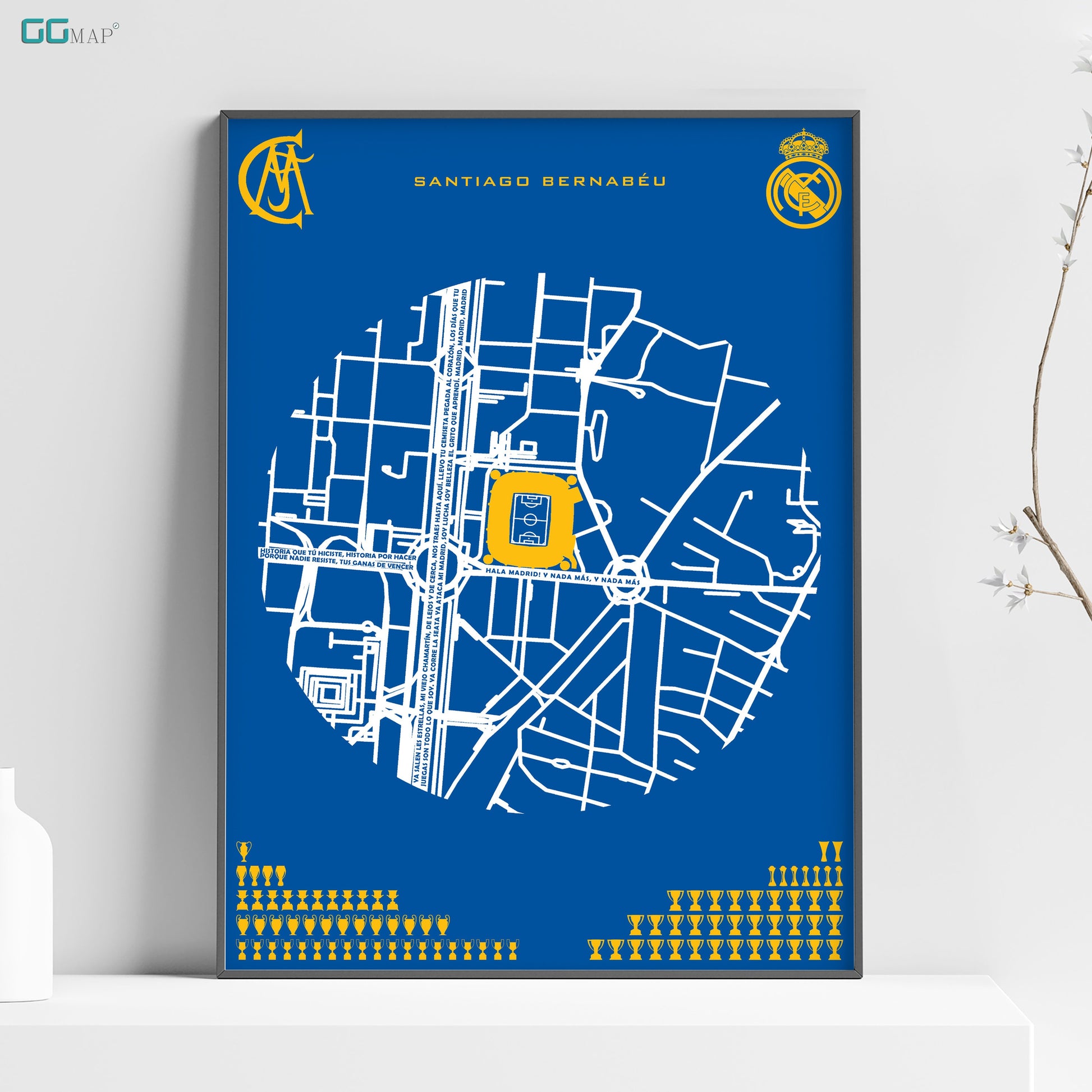 a blue poster with a map of a city