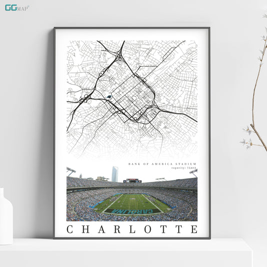 a map of charlotte, with a football field in the background