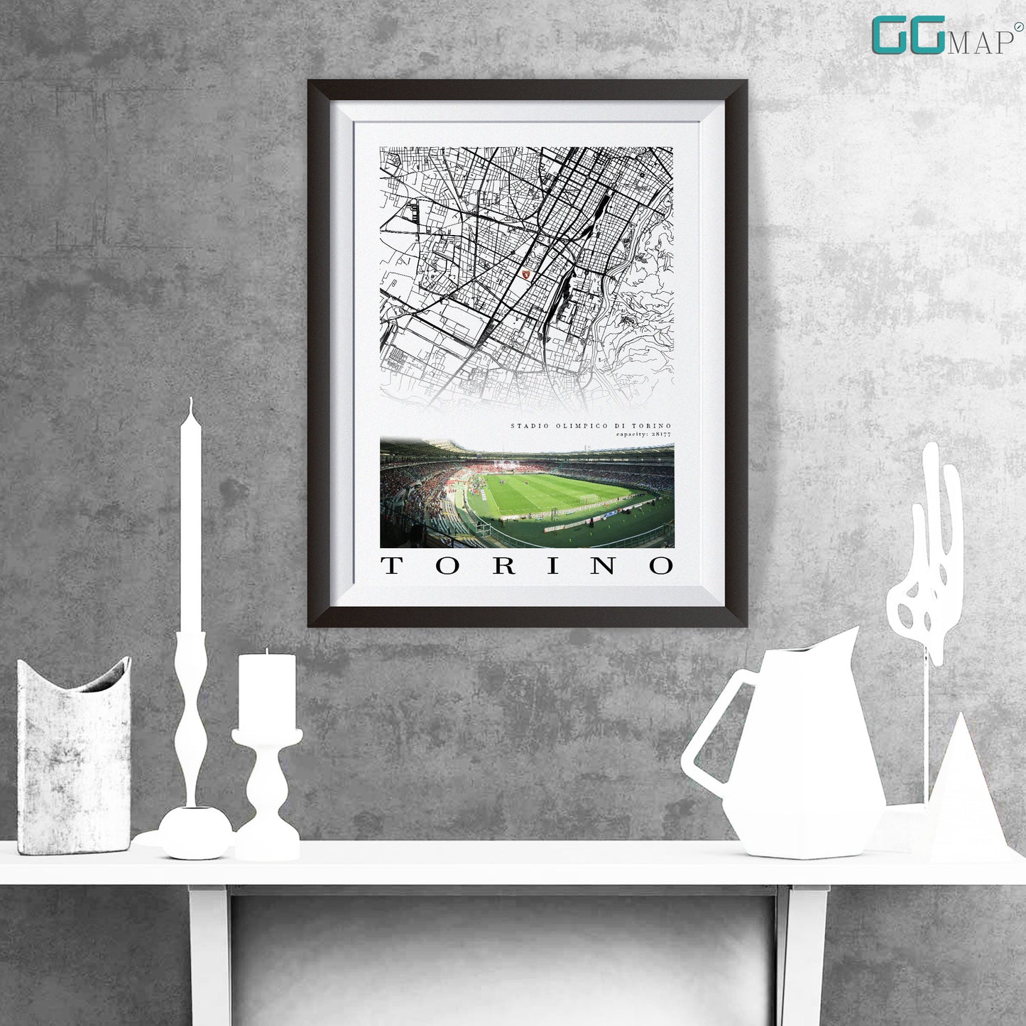 City map of Citt di Torino - TORINO FC - Stadio Olimpico di Torino - Home Decor Torino - Stadio Olimpico gift - Torino map -