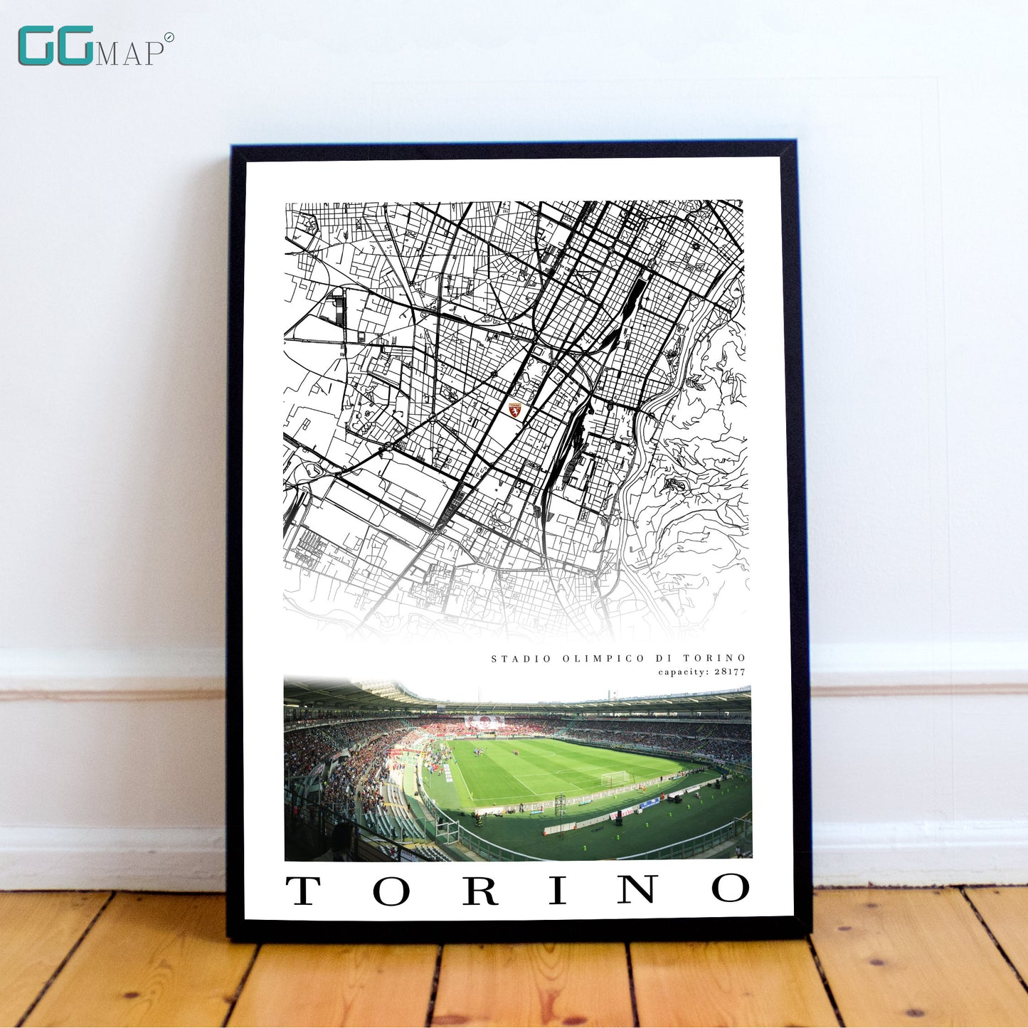 City map of Citt di Torino - TORINO FC - Stadio Olimpico di Torino - Home Decor Torino - Stadio Olimpico gift - Torino map -