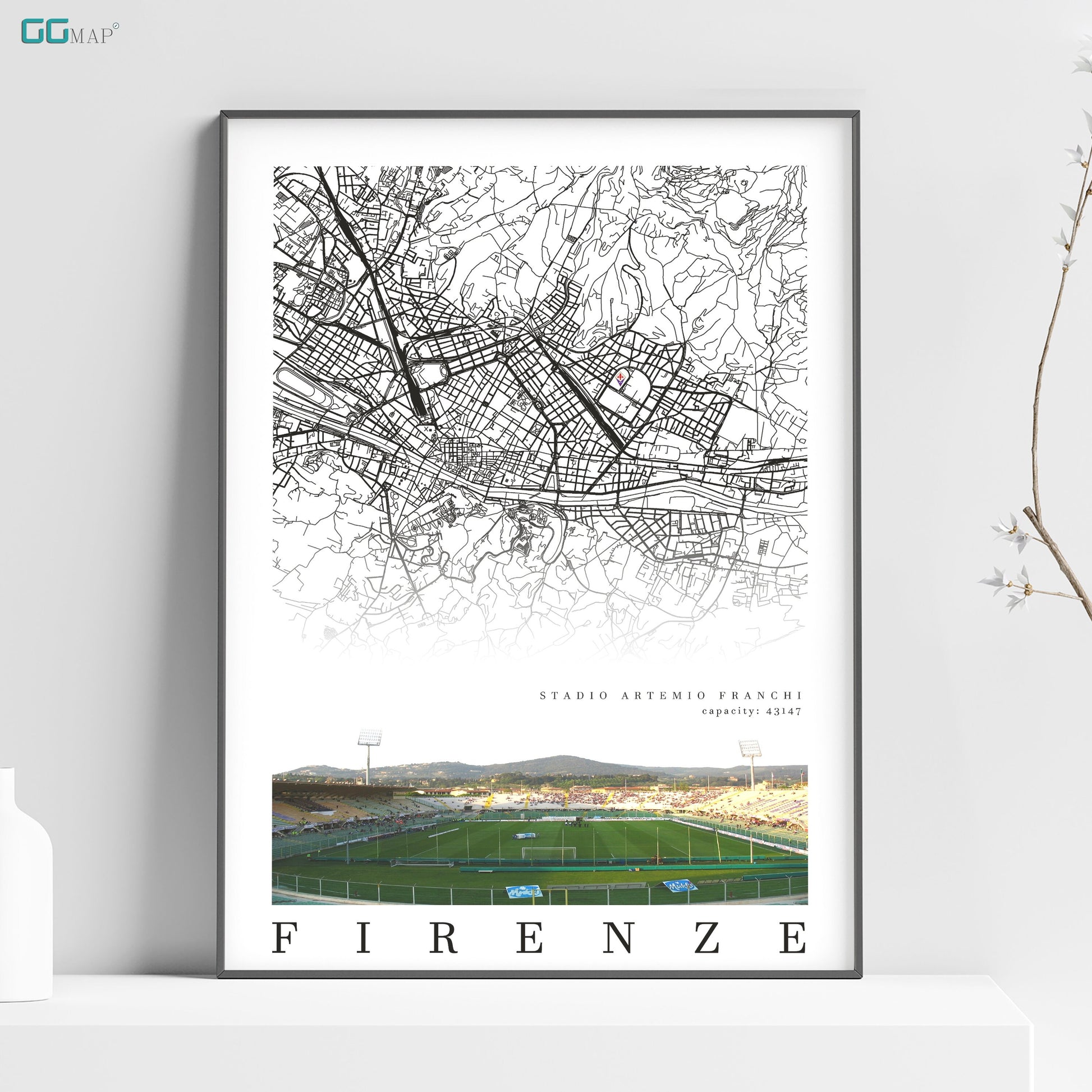 a white poster with a map of a city